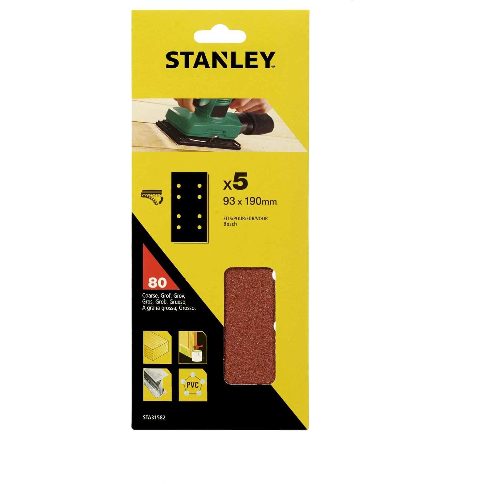 Photo of Stanley 1/3 Sheet Sander 80g Hook & Loop Sanding Sheets - Sta31582-xj