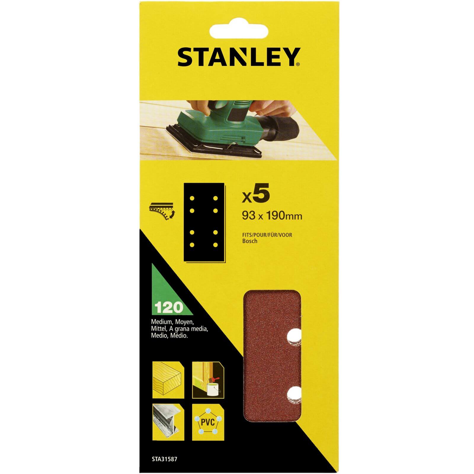 Photo of Stanley 1/3 Sheet Sander 120g Hook & Loop Sanding Sheets - Sta31587-xj