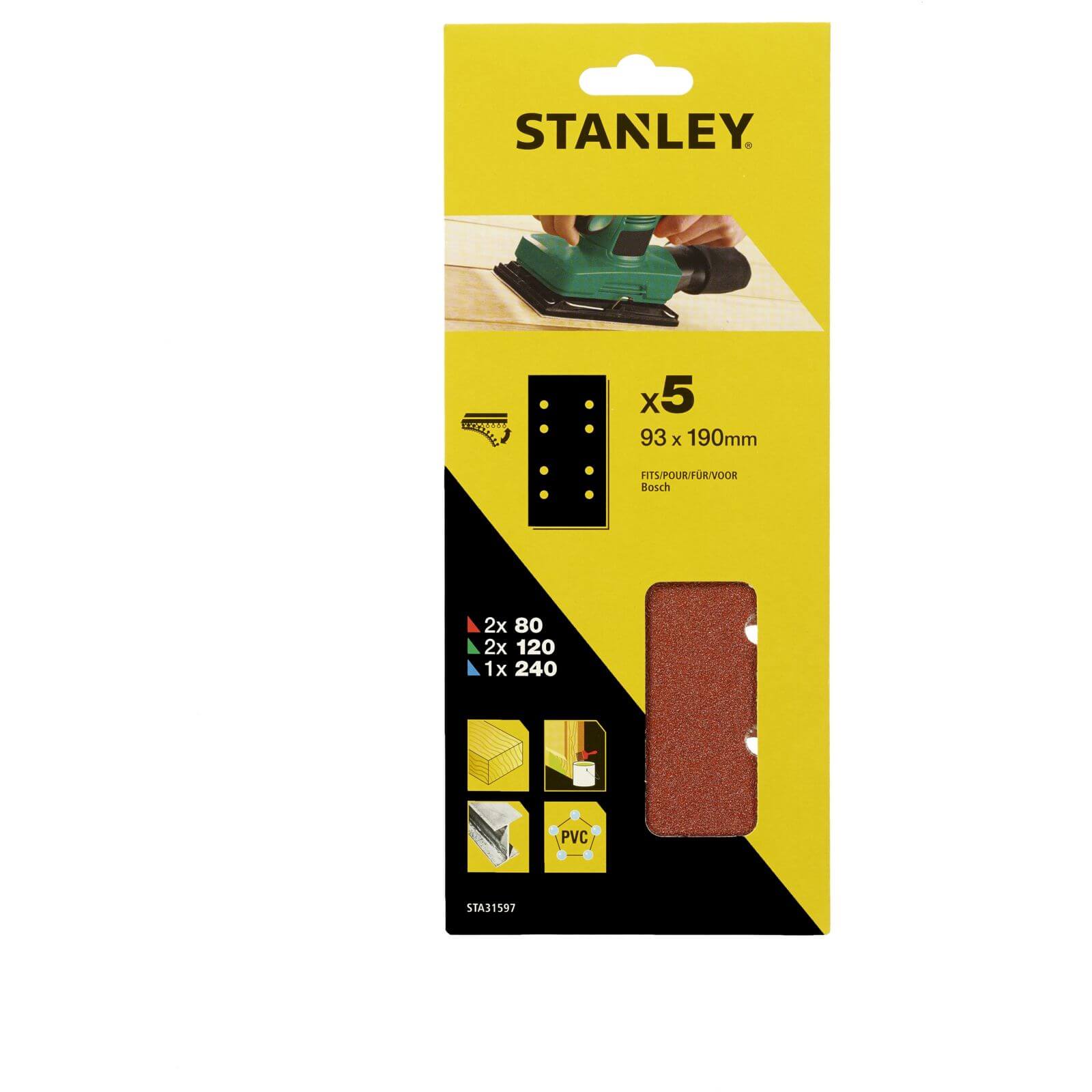 Photo of Stanley 1/3 Sheet Sander Mixed Hook & Loop Sanding Sheets - Sta31597-xj