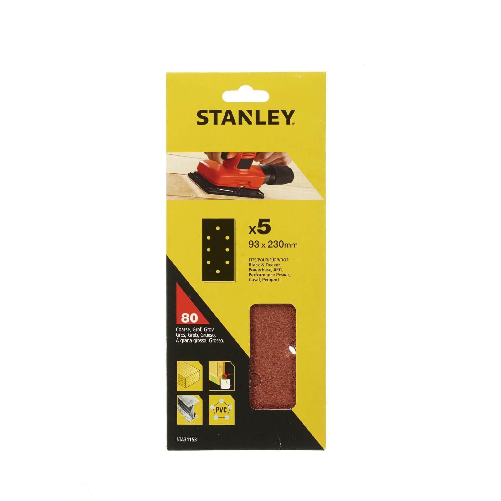Photo of Stanley 1/3 Sheet Sander Punched Wire Clip 80g Sanding Sheets - Sta31153-xj