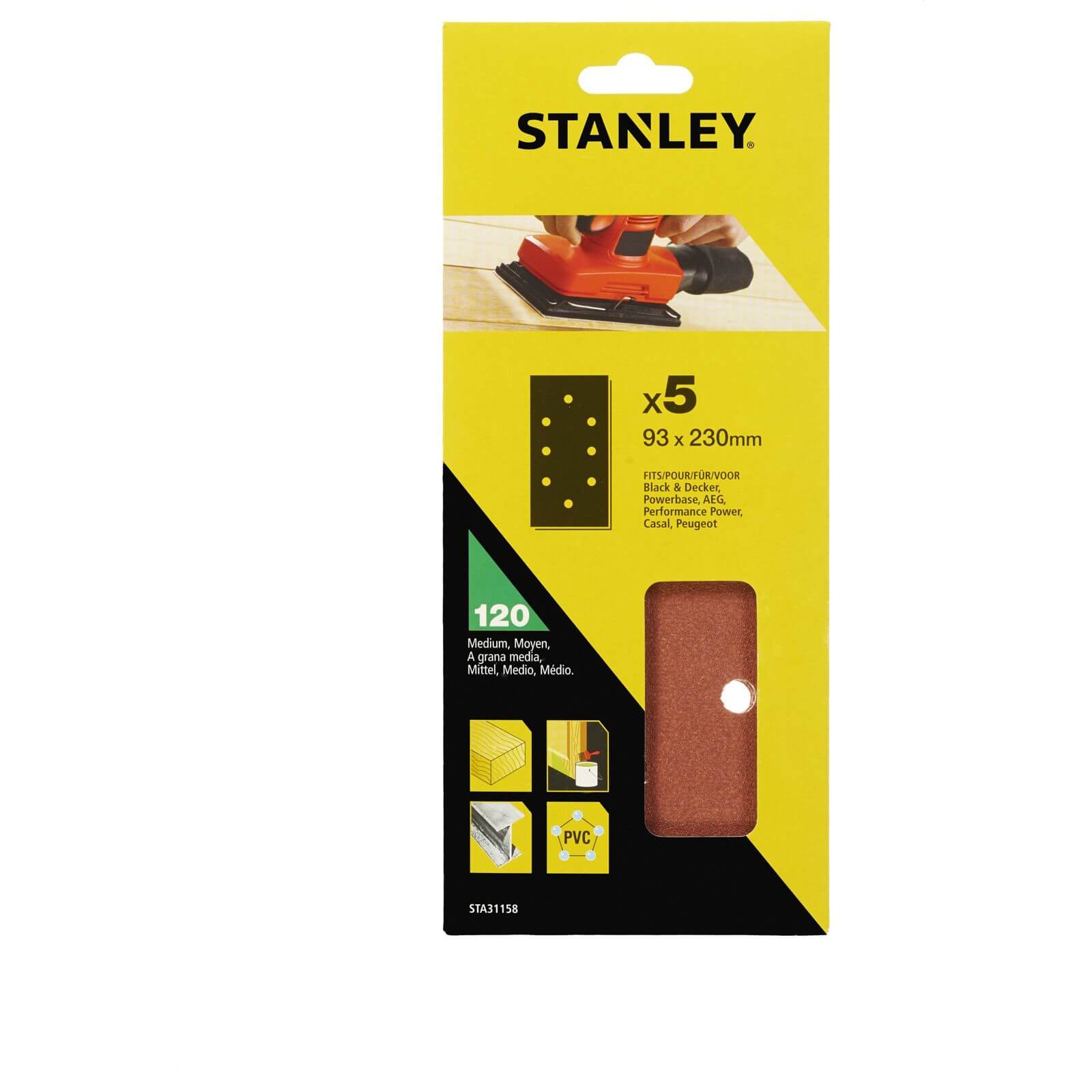 Photo of Stanley 1/3 Sheet Sander Punched Wire Clip 120g Sanding Sheets - Sta31158-xj