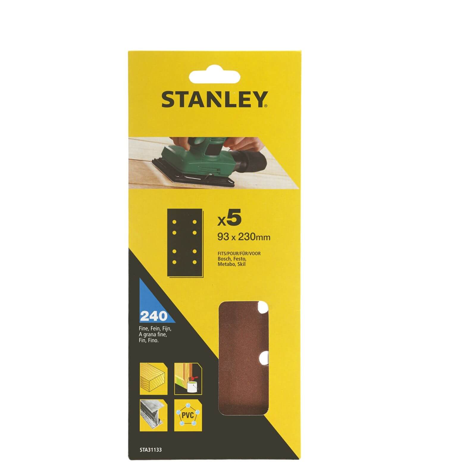 Photo of Stanley 1/3 Sheet Sander Punched Wire Clip 240g Sanding Sheets