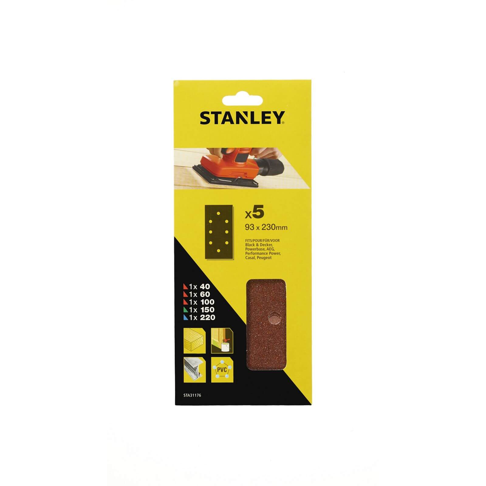 Photo of Stanley 1/3 Sheet Sanding Punched Wire Clip Mixed Sanding Sheets - Sta31176-xj