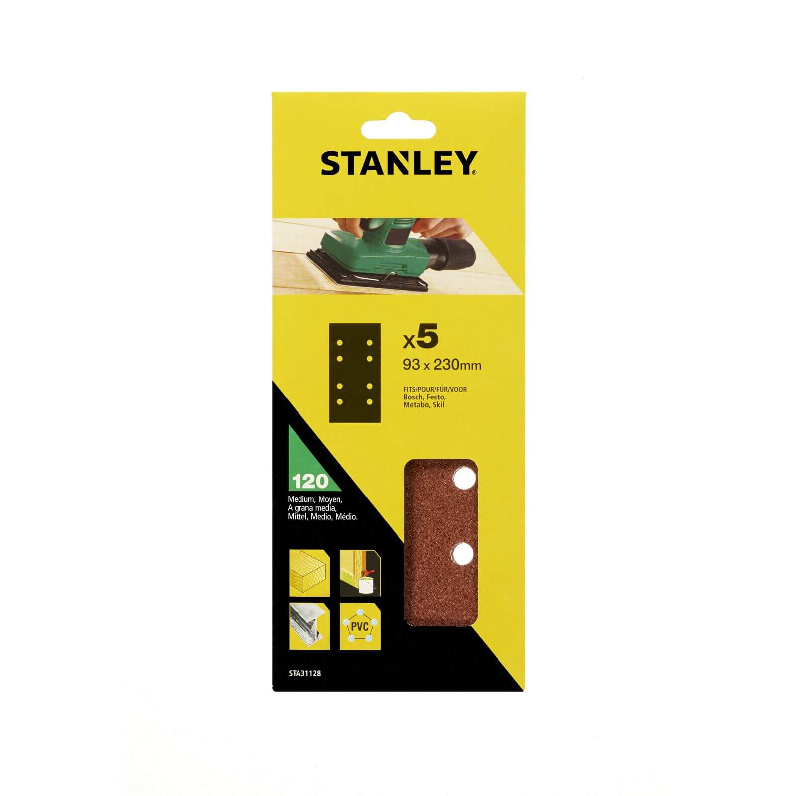 Photo of Stanley 1/3 Sheet Sander Punched Wire Clip 120g Sanding Sheets
