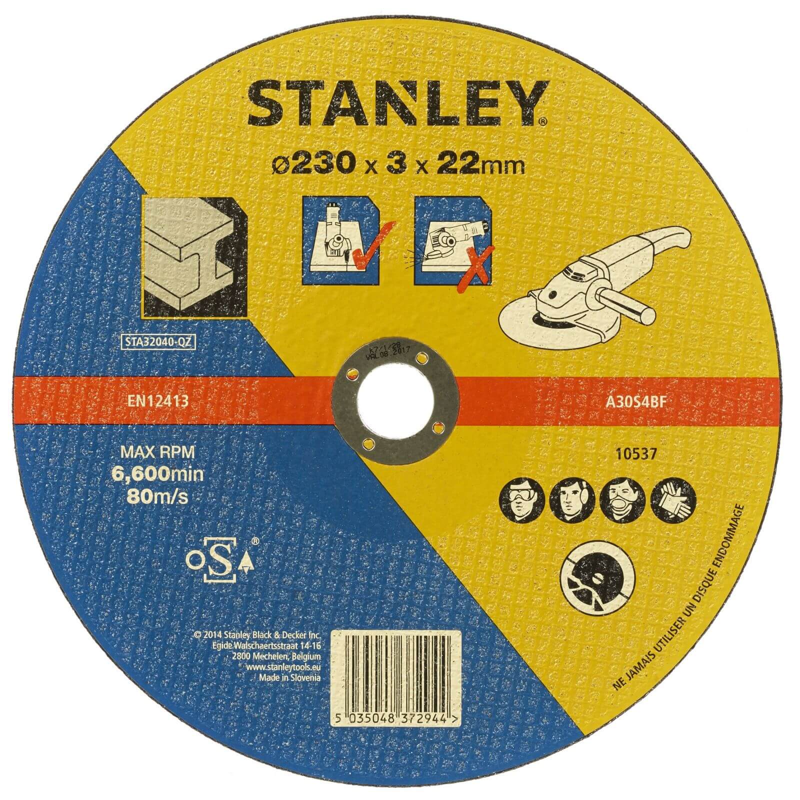 Photo of Stanley 230mm Metal Cutting Disc - Sta32040-qz