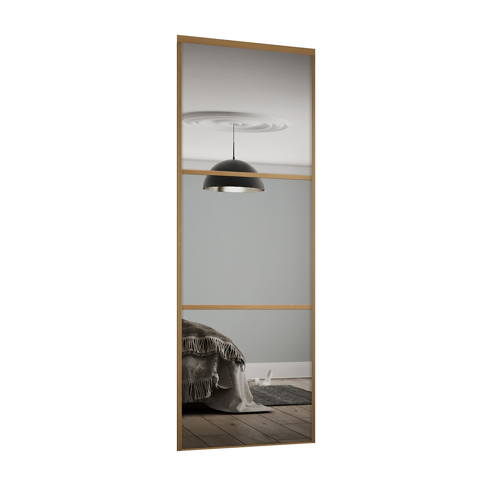 Photo of Linear Sliding Wardrobe Door 3 Panel Mirror With Oak Frame -w-610mm