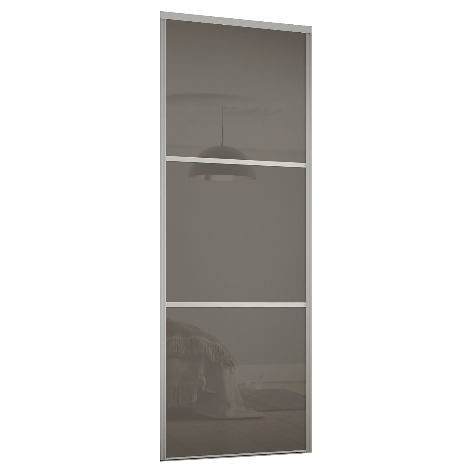 Photo of Linear Sliding Wardrobe Door 3 Panel Cappuccino Glass With Silver Frame -w-762mm