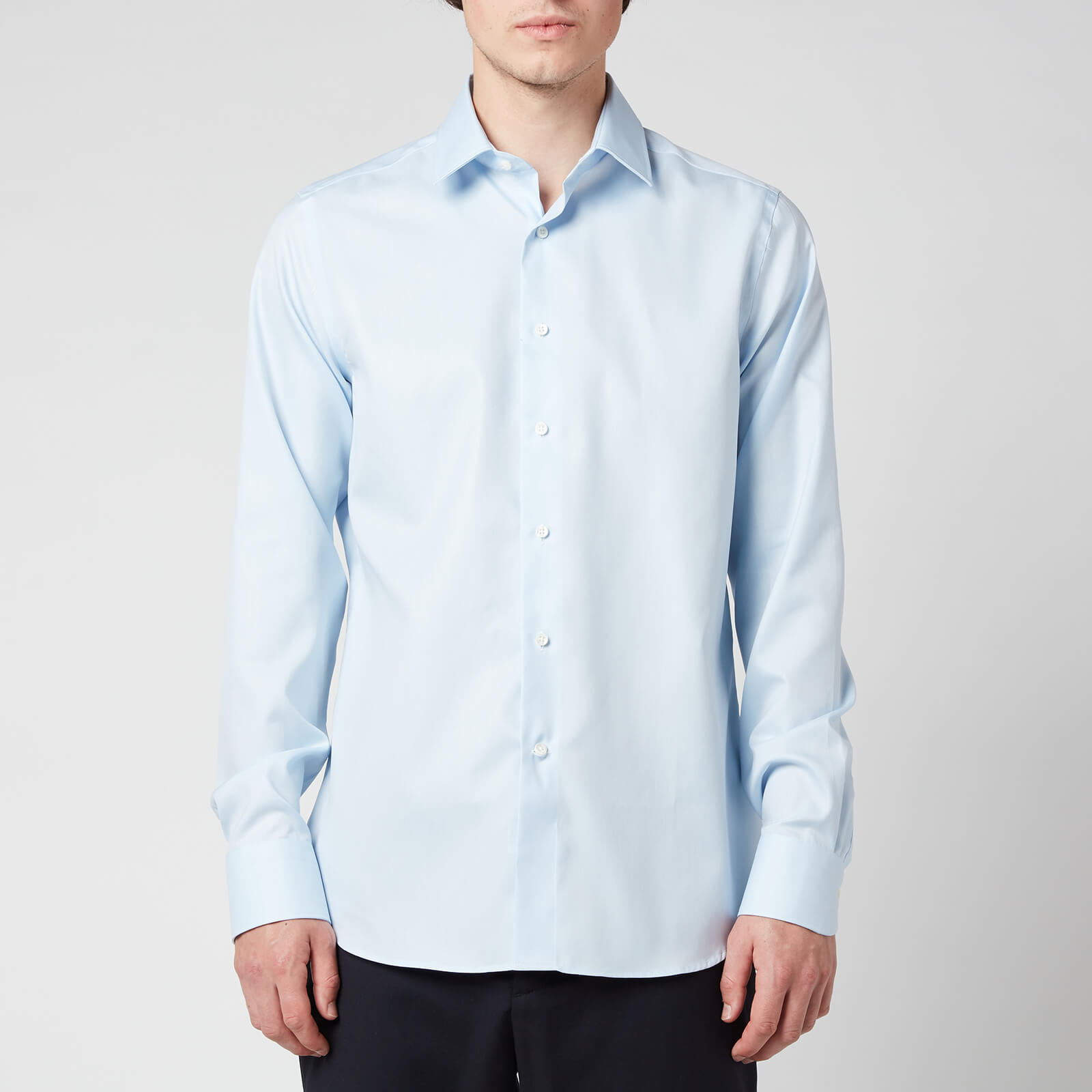 Canali Men's Point Collar Cotton Twill Slim Fit Shirt - Light Blue - IT 41/L