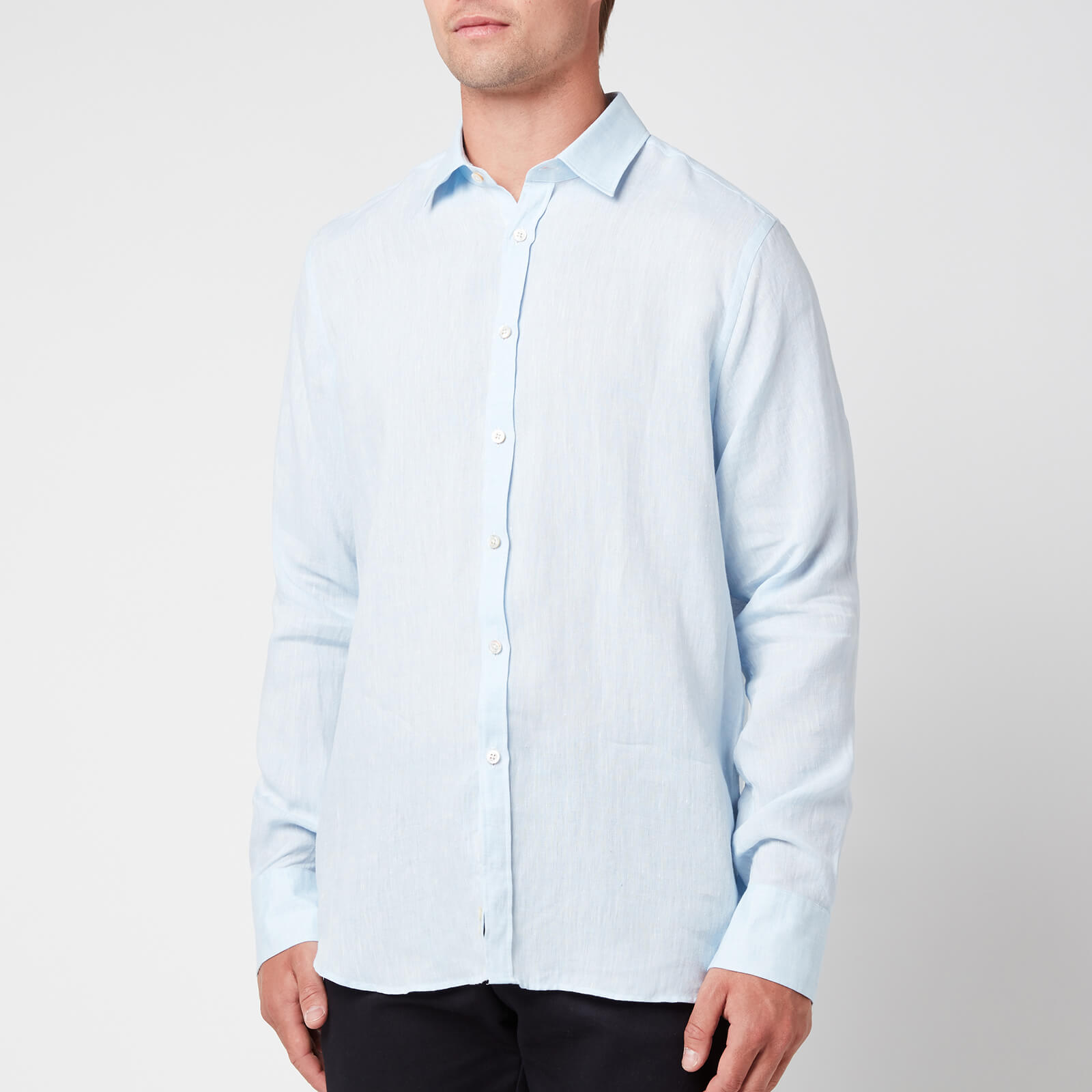 Canali Men's Linen Regular Fit Shirt - Light Blue - XL