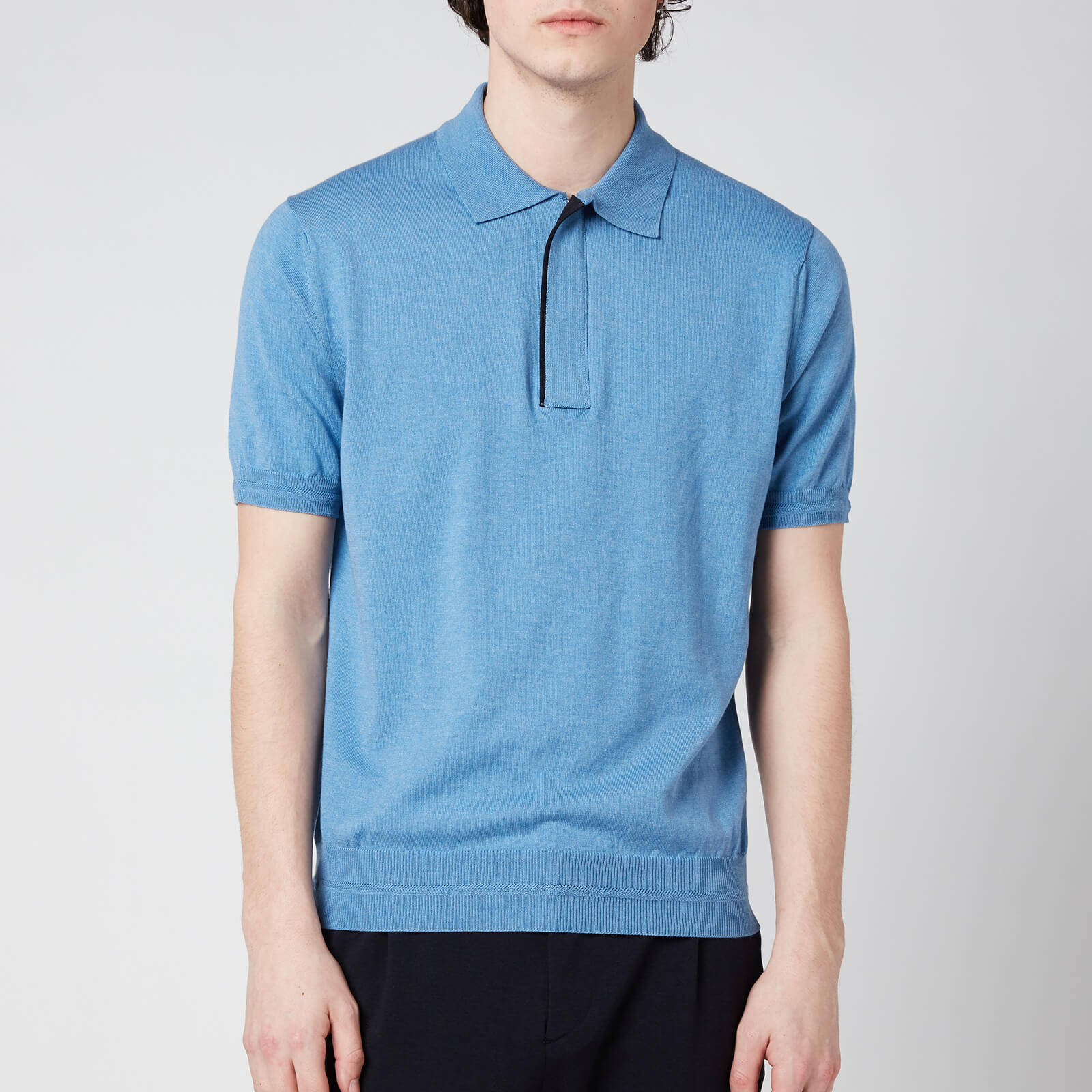 Canali Men's Wool Silk Fine Gauge Half Zip Polo Shirt - Light Blue - IT 50/L
