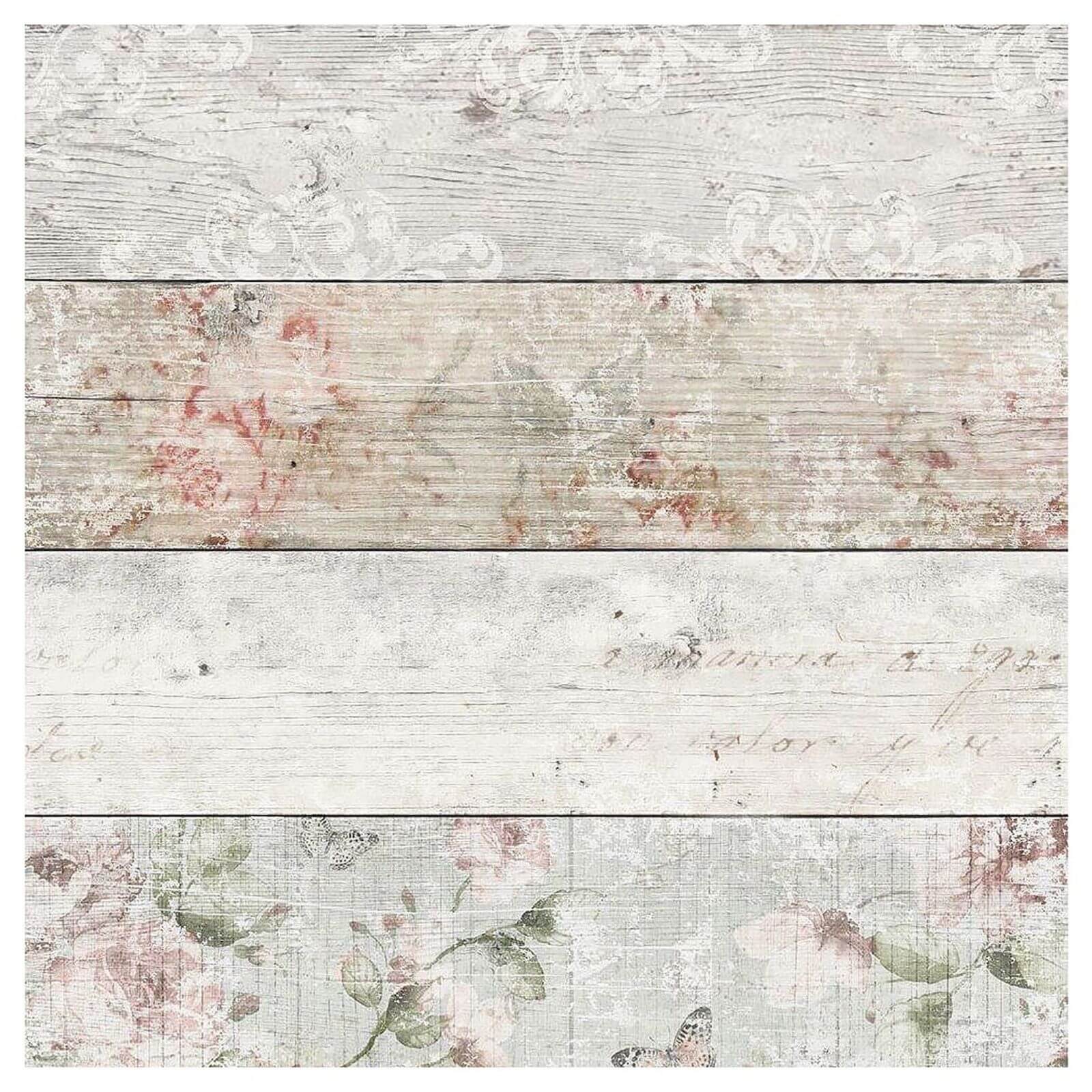 Photo of Fresco Distressed Wood Floral Wallpaper