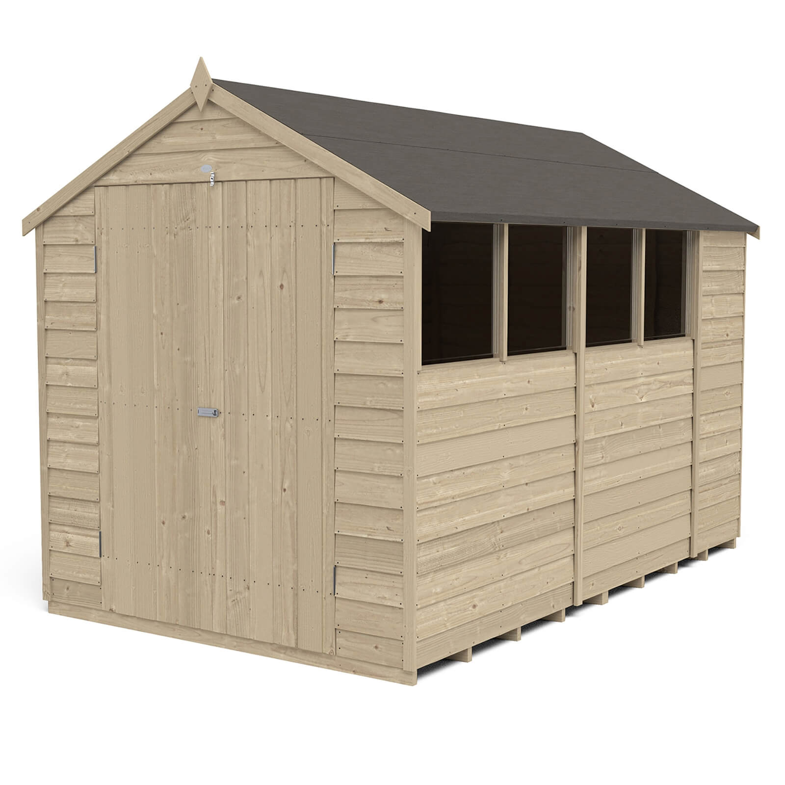 Forest 10 x 6ft Overlap Pressure Treated Apex Shed - Double Door -incl. Installation