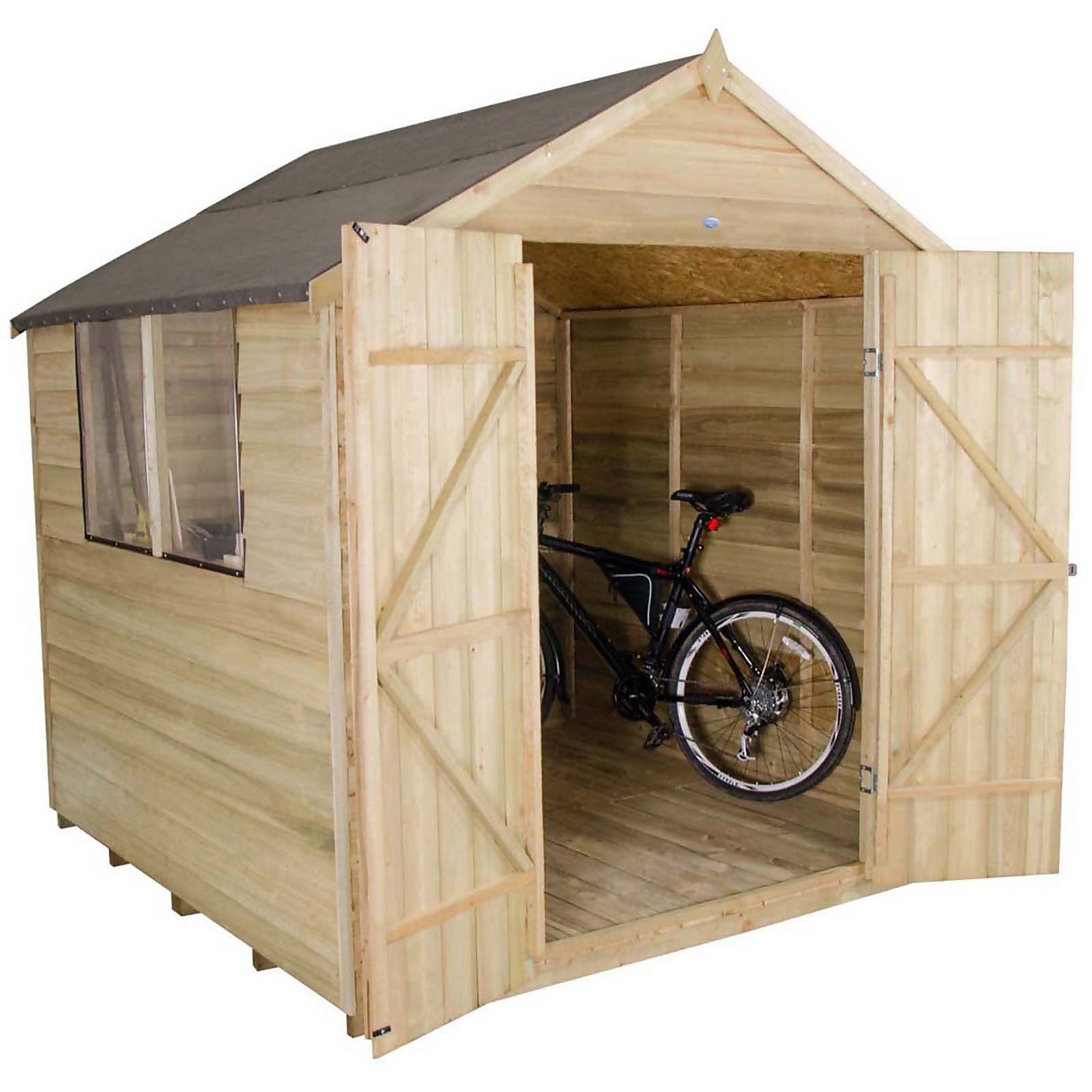 7x7ft Forest Wooden Overlap Pressure Treated Apex Shed -incl. Installation