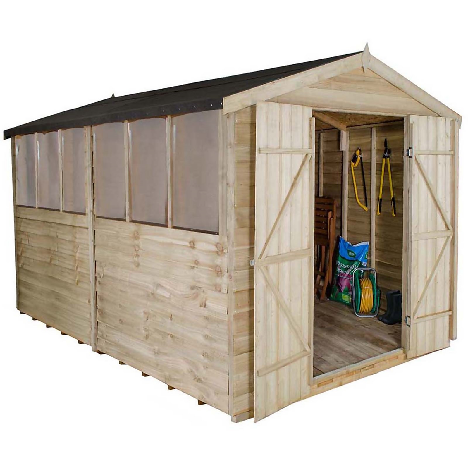 12x8ft Forest Wooden Overlap Pressure Treated Apex Shed -incl. Installation