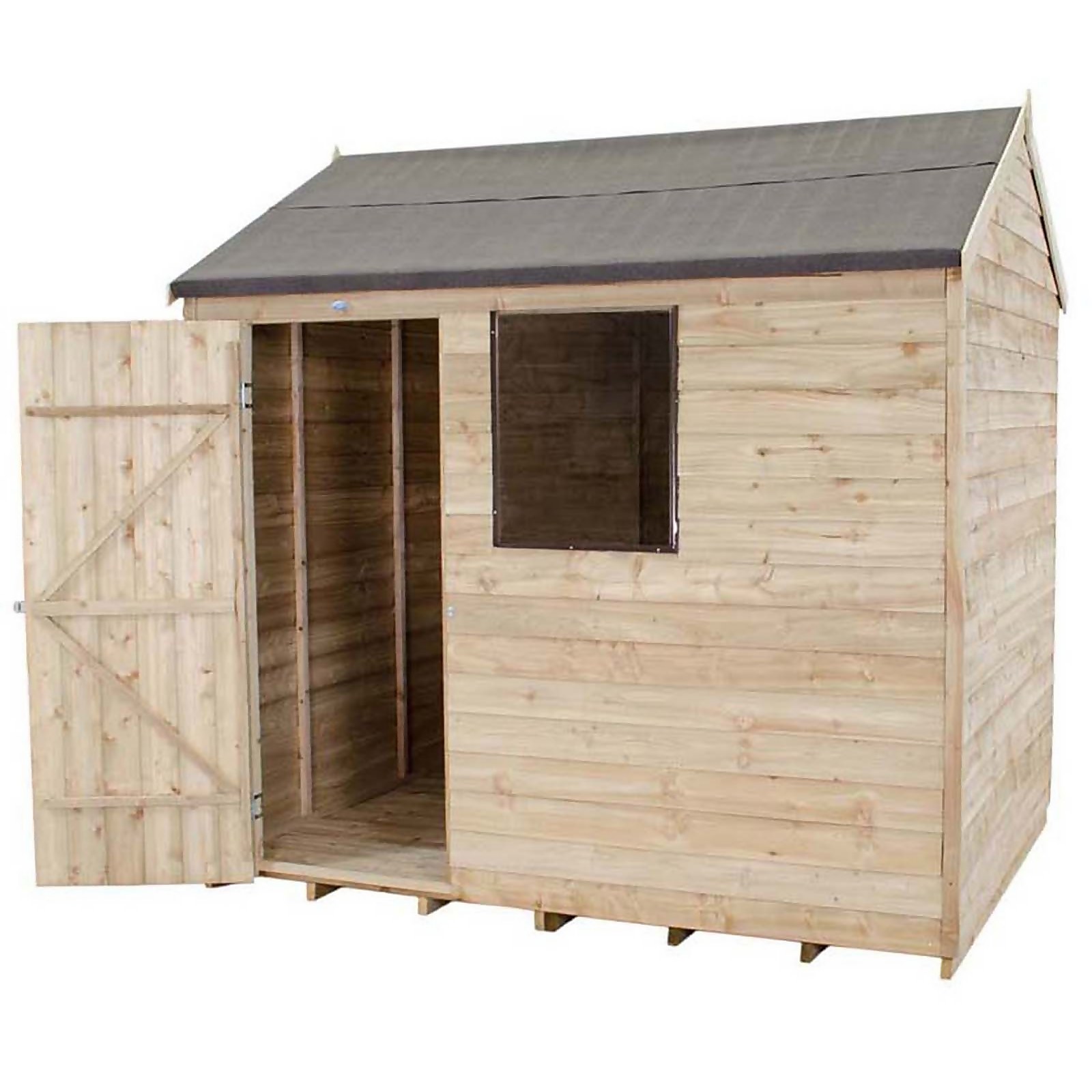 8x6ft Forest Wooden Overlap Pressure Treated Reverse Apex Shed -incl. Installation