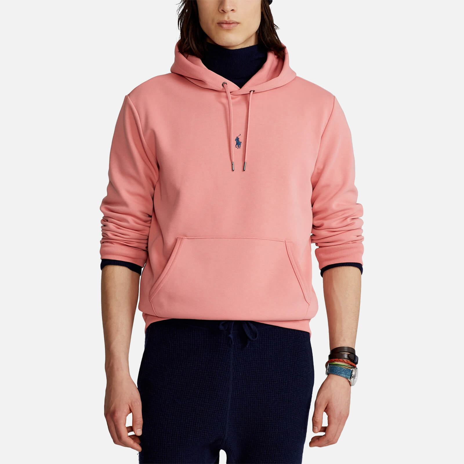 polo ralph lauren men's double knitted centre polo player hoodie - dusty rose - s