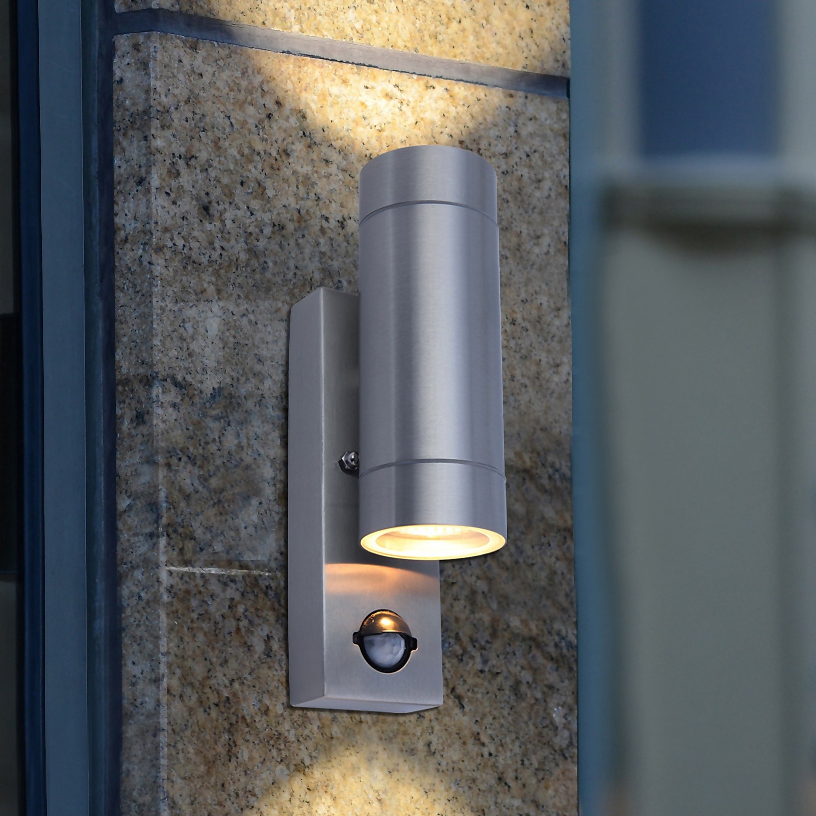 Photo of Lutec Rado Up/down Pir Wall Light - Brushed Steel