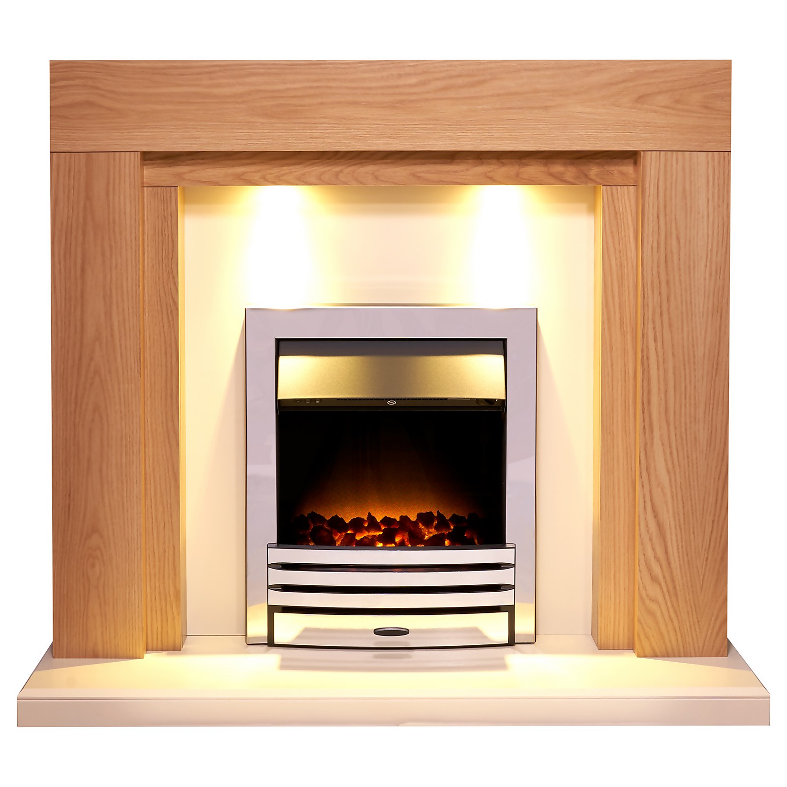 Photo of Adam Montana In Oak & Cream With Downlights & Eclipse Electric Fire In Chrome