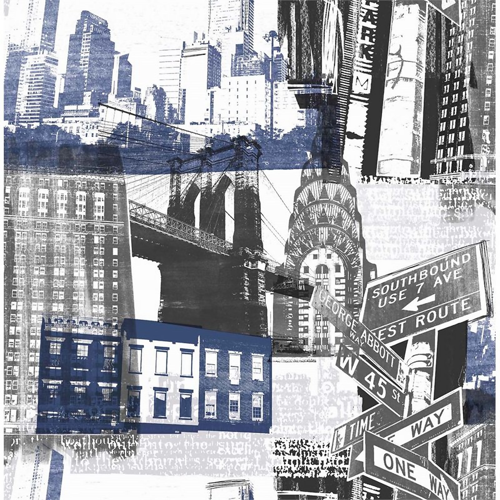 Fresco New York Wallpaper - Blue & Black