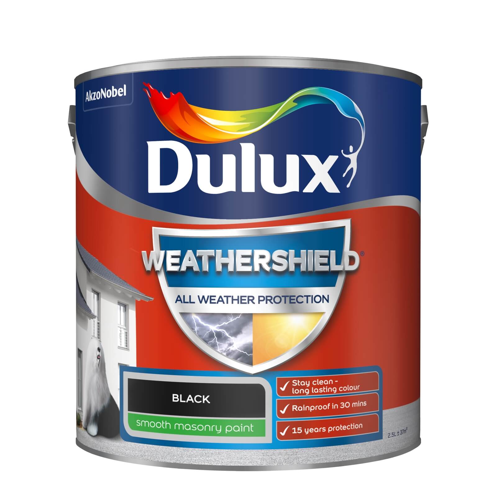 Dulux Weathershield All Weather Smooth Masonry Paint Black - 2.5L