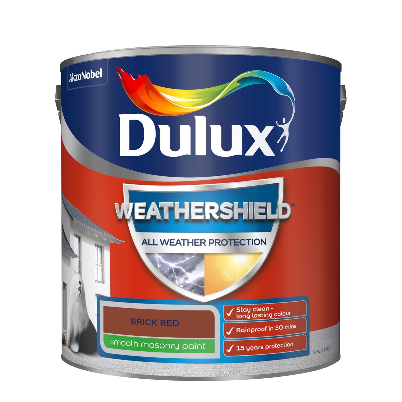 Photo of Dulux Weathershield All Weather Smooth Masonry Paint - Brick Red - 2.5l