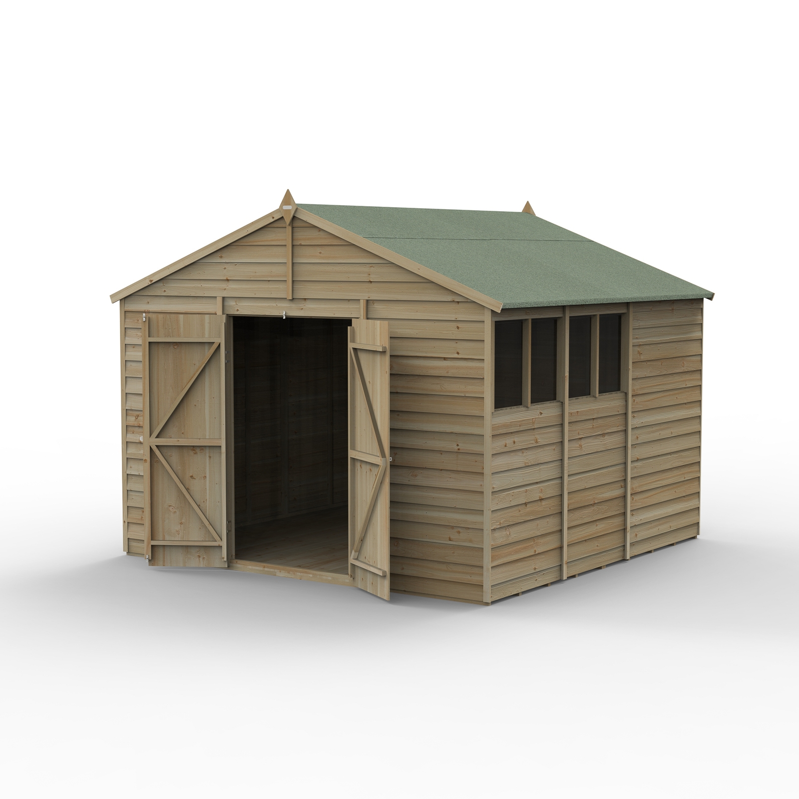 Forest Garden 4LIFE Apex Shed 10 x 10ft - Double Door 4 Window (Home Delivery)