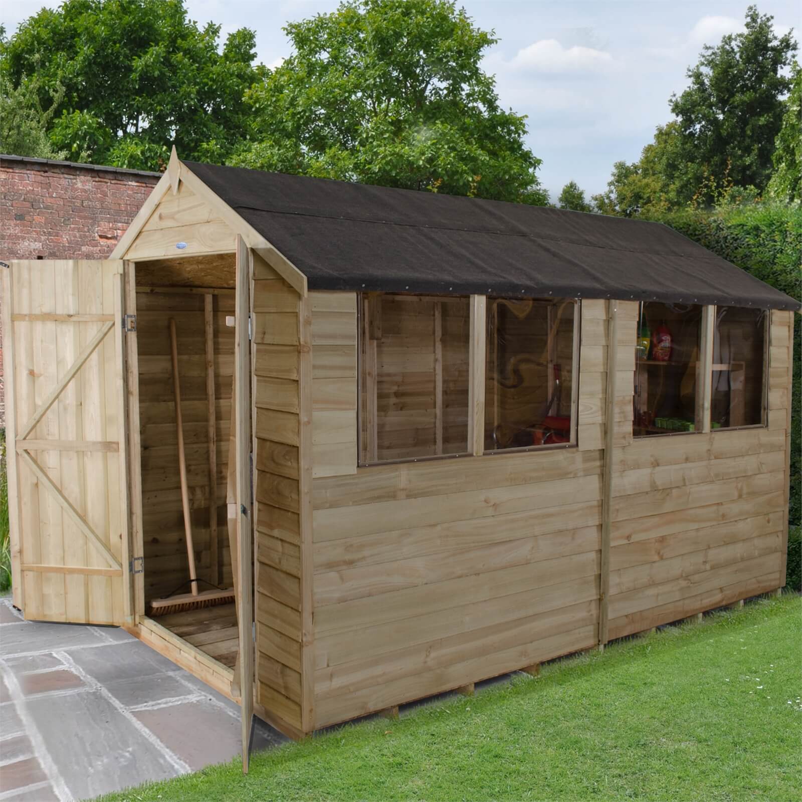 Forest 10 x 6ft Overlap Pressure Treated Double Door Apex Shed