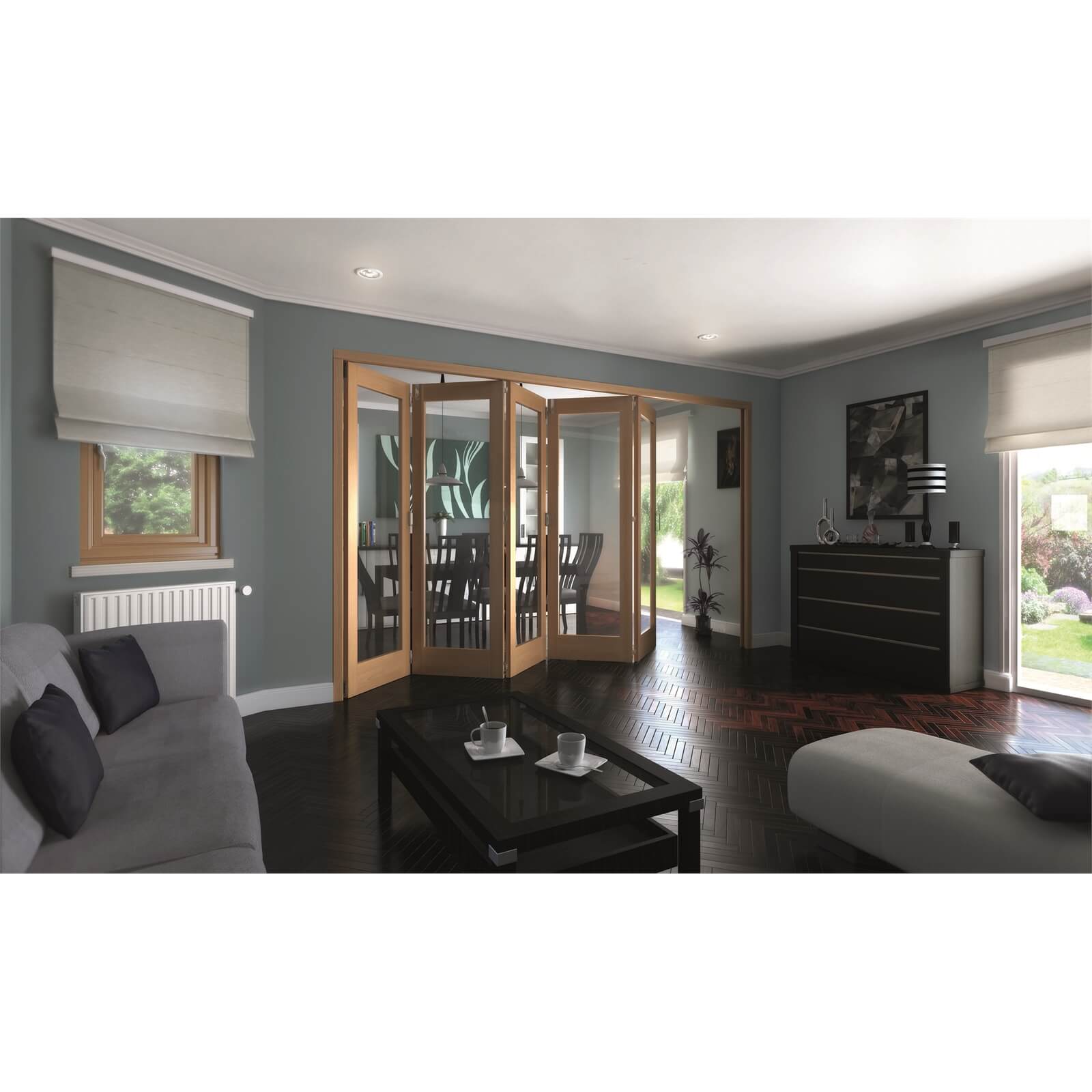 Photo of Shaker Oak 1 Light Clear Glazed Interior Folding Doors 5 X 0 2047 X 3158mm
