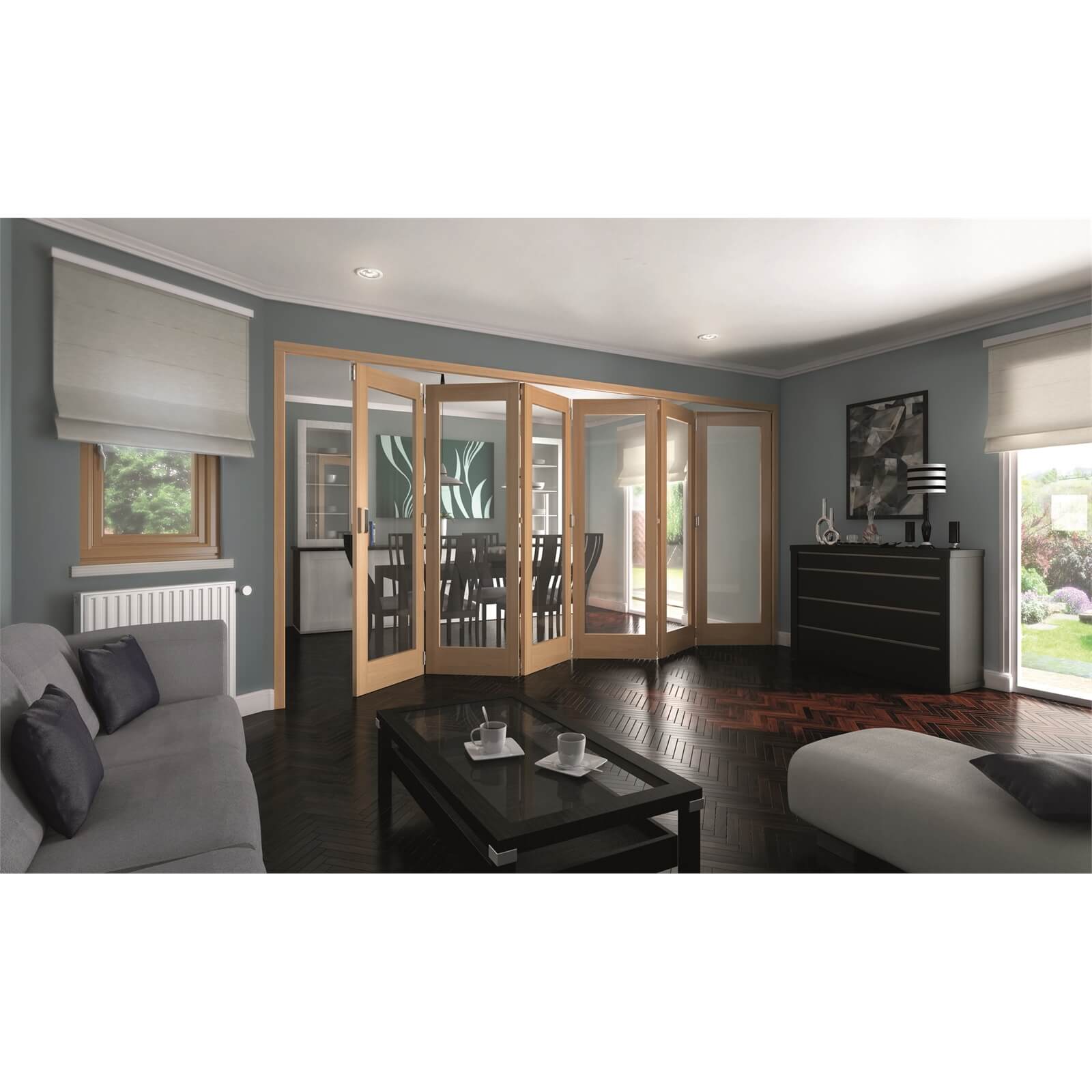 Photo of Shaker Oak 1 Light Clear Glazed Interior Folding Doors 6 X 0 2047 X 4227mm