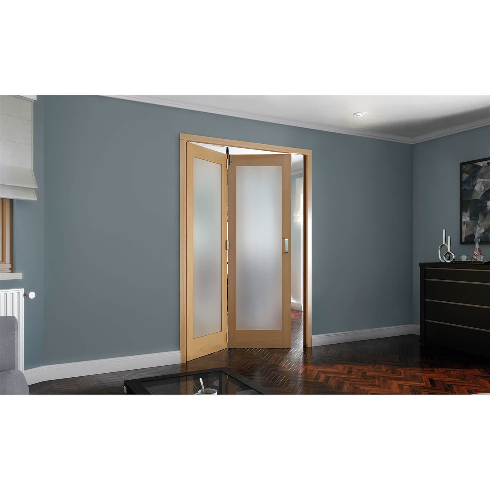 Photo of Shaker Oak 1 Light Obscure Glazed Interior Folding Doors 2 X 0 2047 X 1319mm