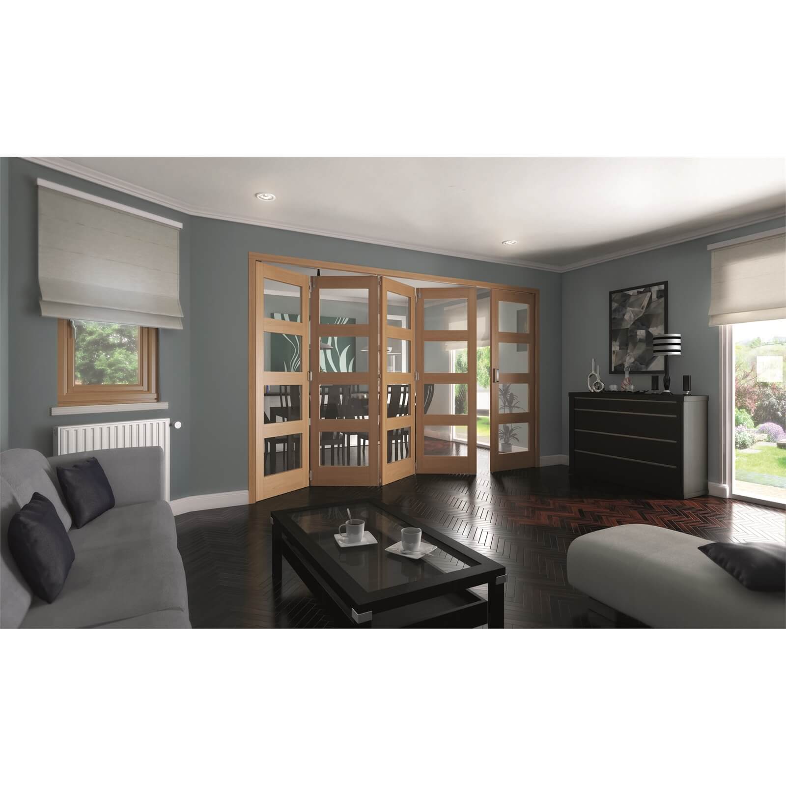 Photo of Shaker Oak 4 Light Clear Glazed Interior Folding Doors 4 X 1 2047 X 3538mm