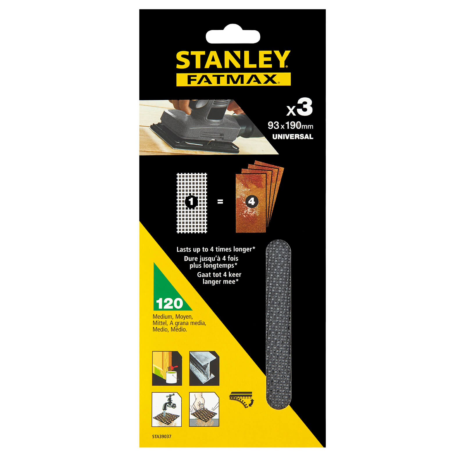 Photo of Stanley Fatmax - 3x 120g 1/3 Mesh Sanding Sheets 93 X 230mm