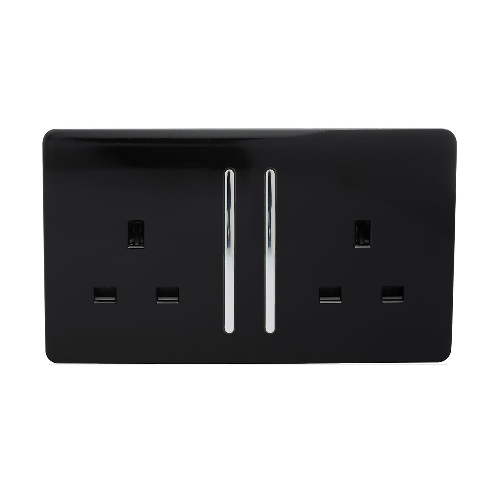 Photo of Trendi Switch 2 Gang 13 Amp Long Switched Plug Socket In Screwless Black