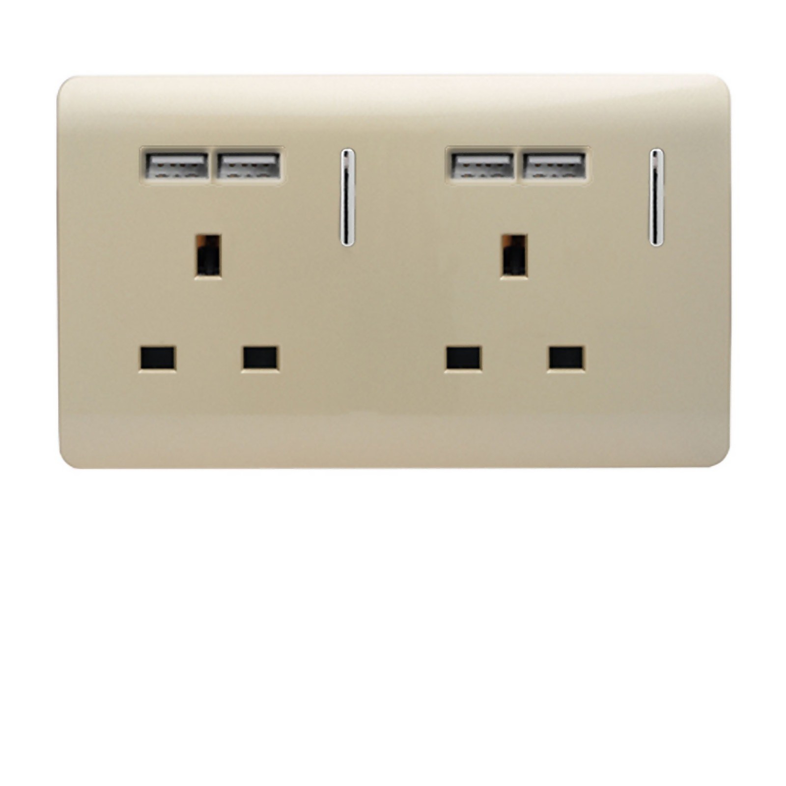 Photo of Trendi Switch 2 Gang 13 Amp Short Switched Plug 4x Usb Socket In Screwless Gold