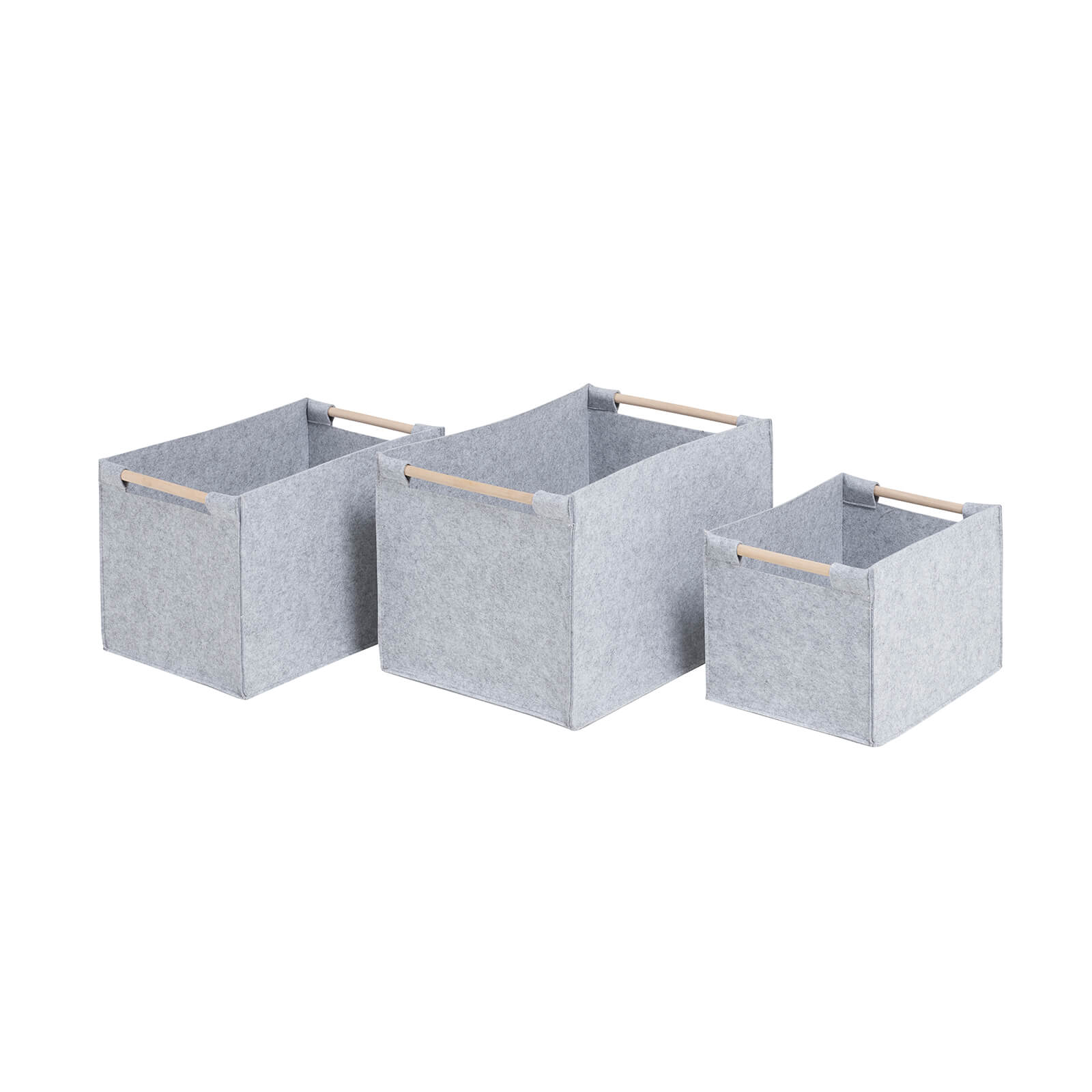 Photo of Grey Felt Baskets With Wooden Handles - Set Of 3