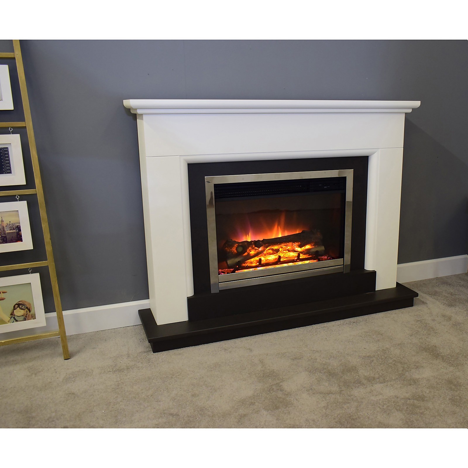 Suncrest Talent Electric Fire Suite with Smart Remote & Flat to Wall Fitting - White, Graphite & Chrome