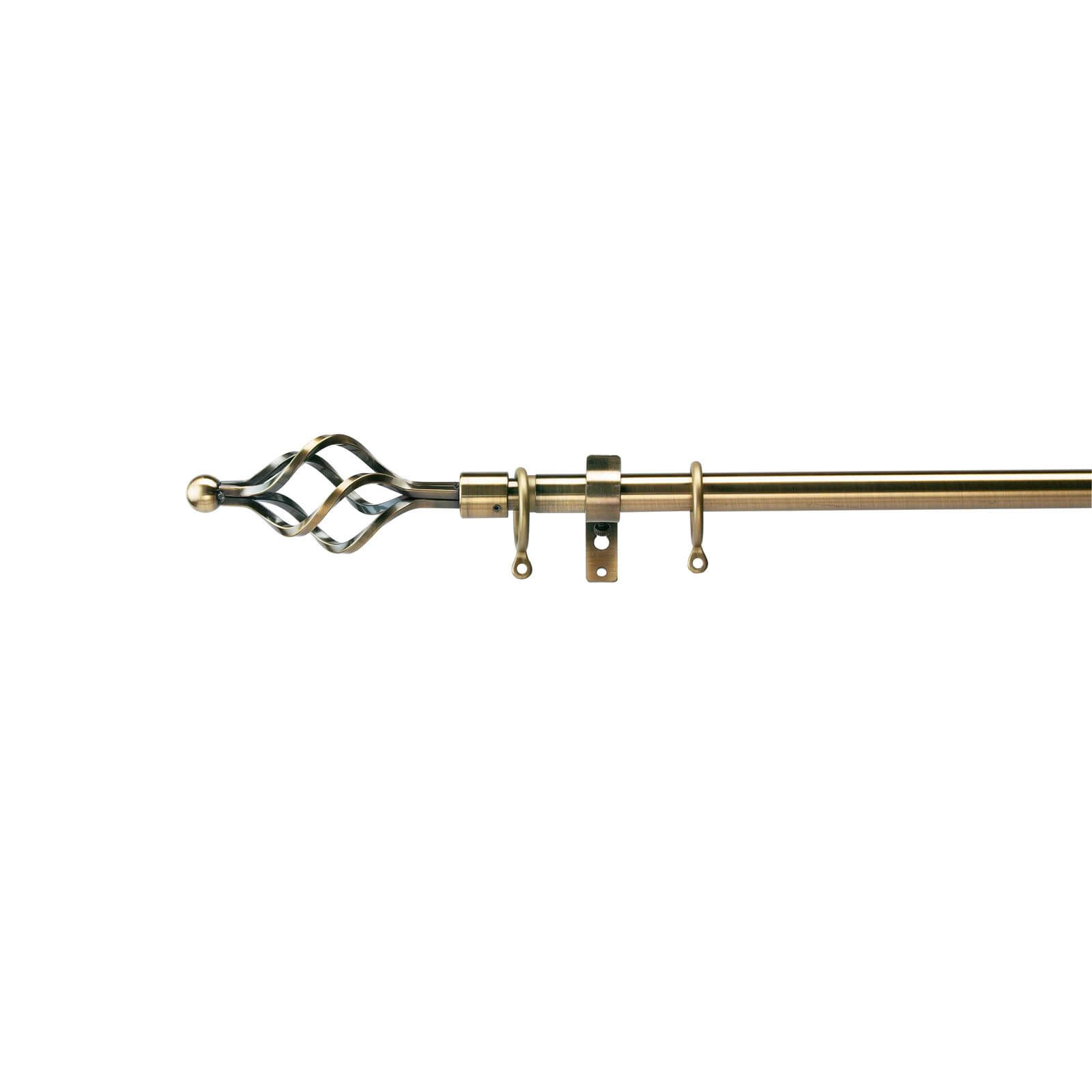 Photo of Extendable Cage Finial Curtain Pole - Antique Brass - 1.7-3m -16/19mm-