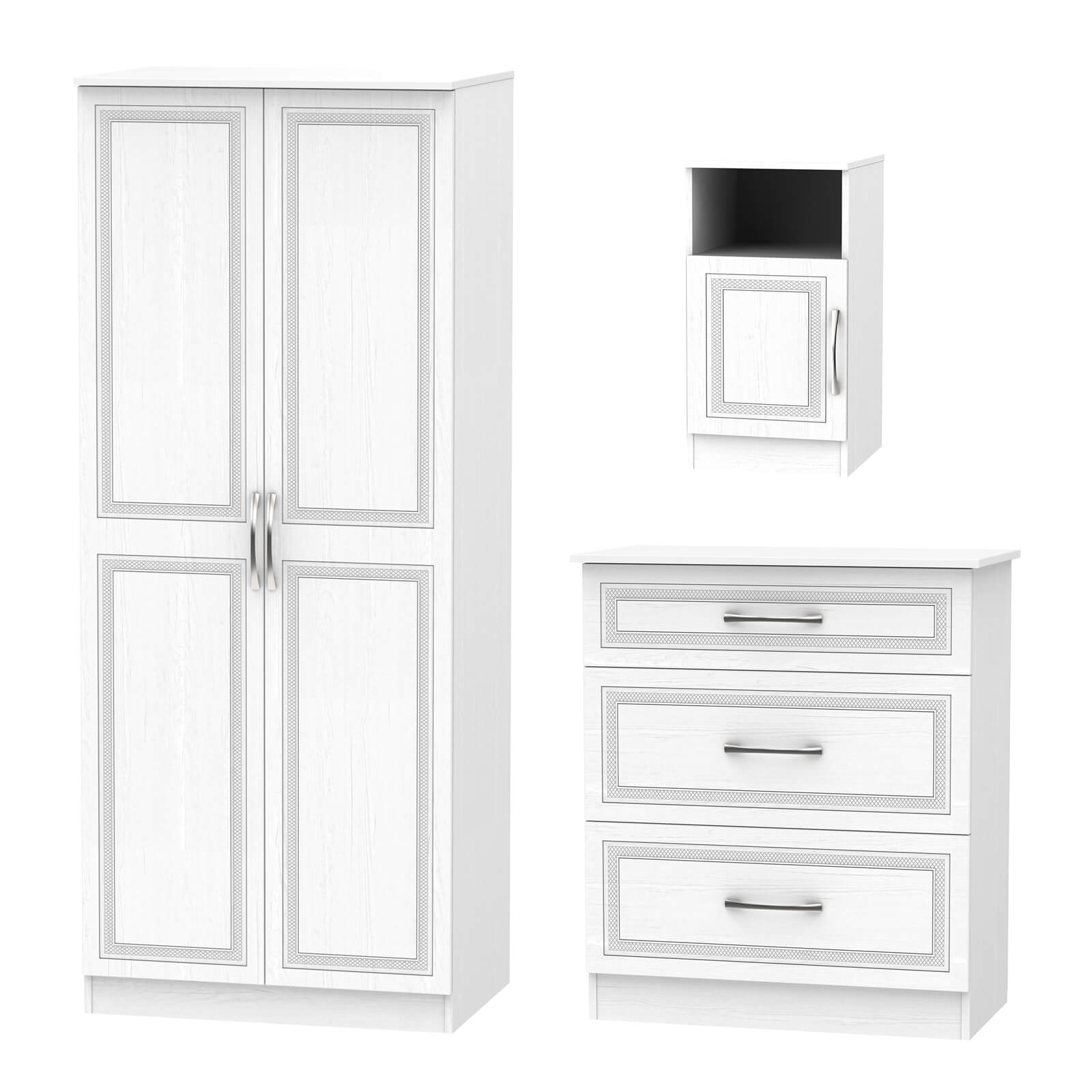 Milton 3 Piece Bedroom Furniture Set - White