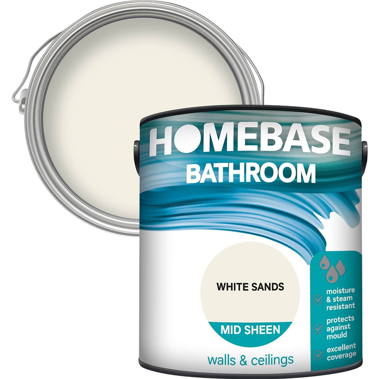 Photo of Homebase Bathroom Mid Sheen Paint - White Sands 2.5l