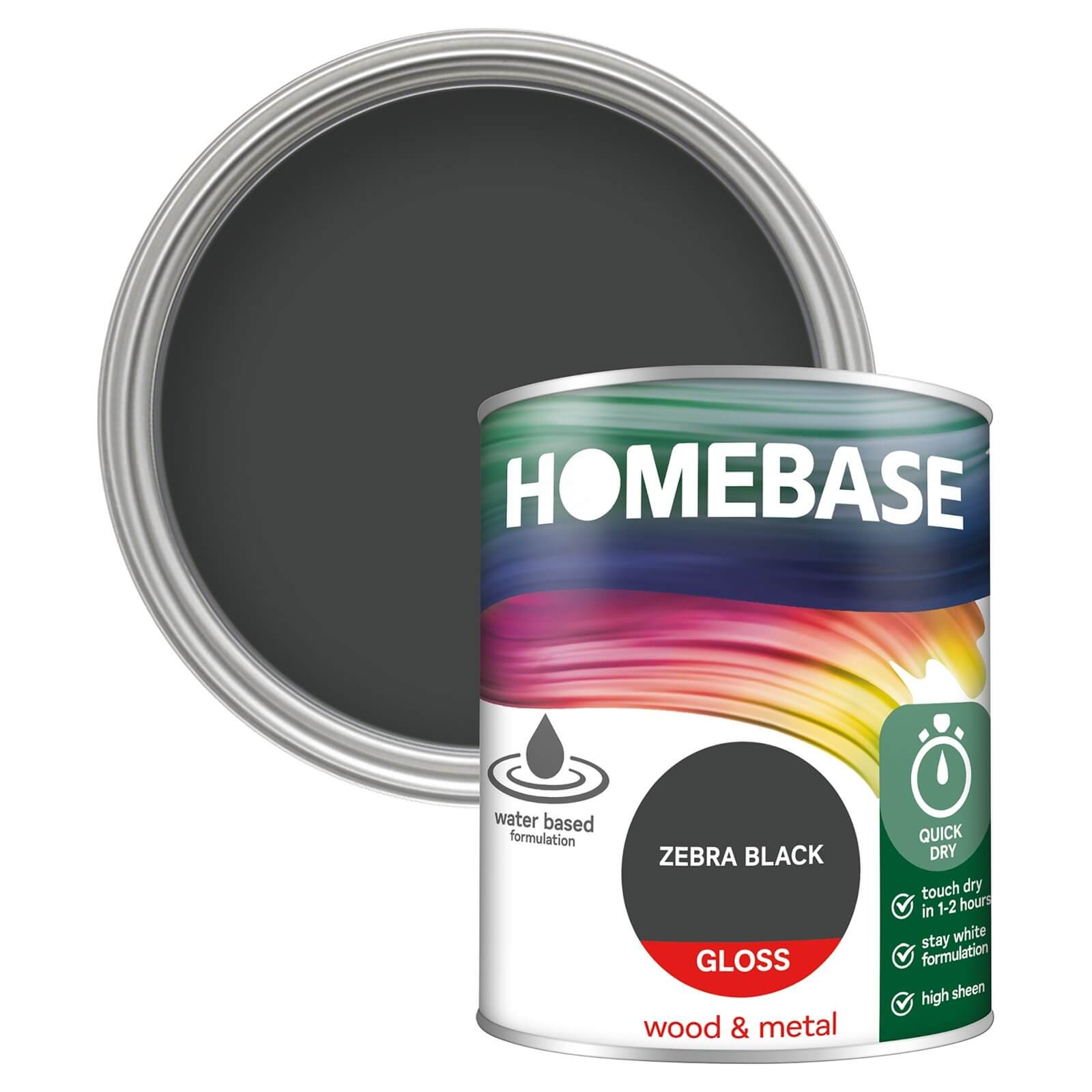 Homebase Interior Quick Dry Gloss Paint Zebra Black - 750ml