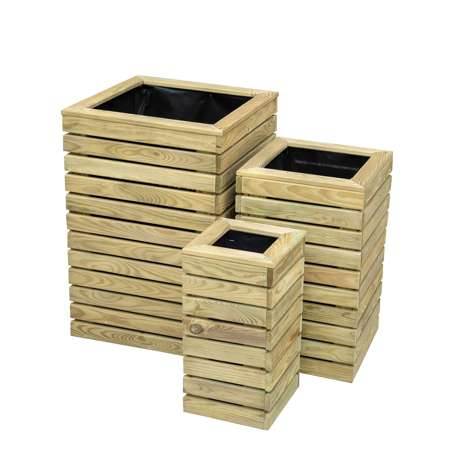 Set of 3 Wooden Contemporary Slatted Planters