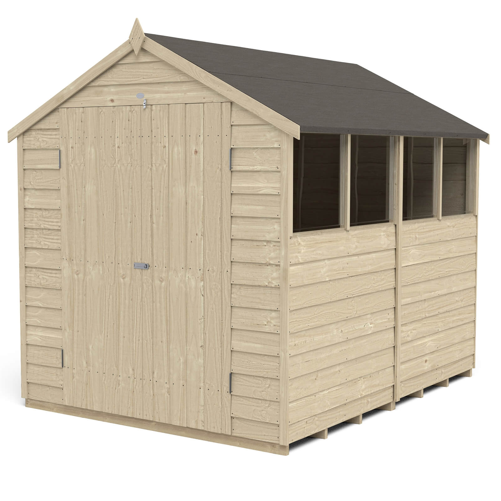 Forest 6 x 4ft Overlap Pressure Treated Apex Shed - Double Door 4 Windows