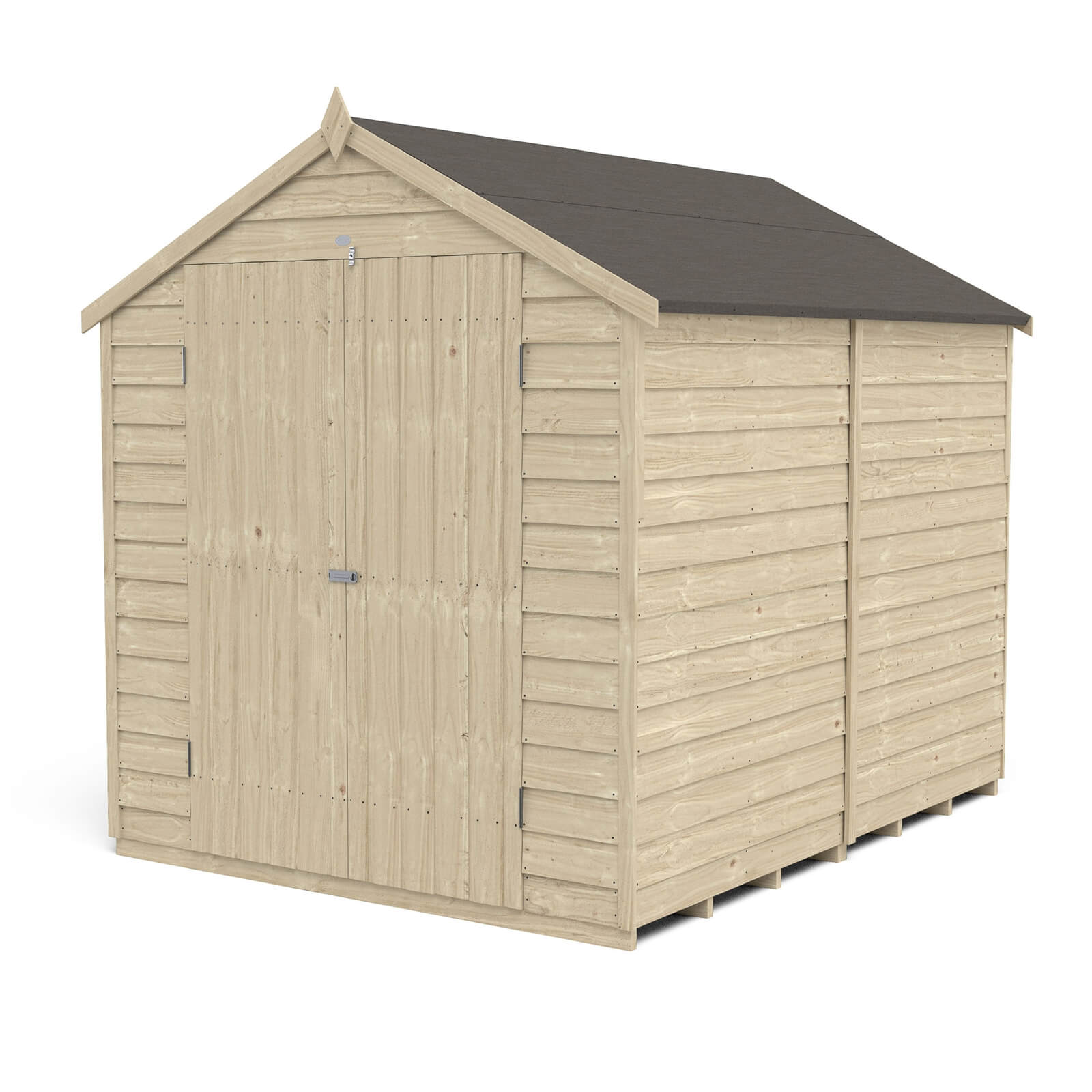 Forest 8 x 6ft Overlap Pressure Treated Apex Shed - Double Door No Windows