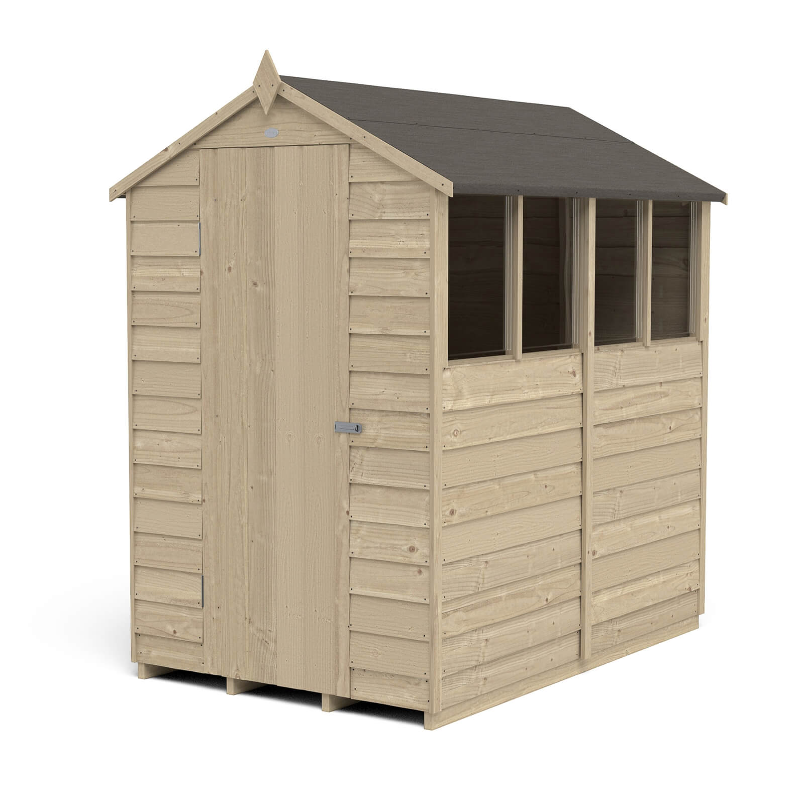 Forest 6 x 4ft Overlap Pressure Treated Apex Shed- 4 Window- incl. Installation
