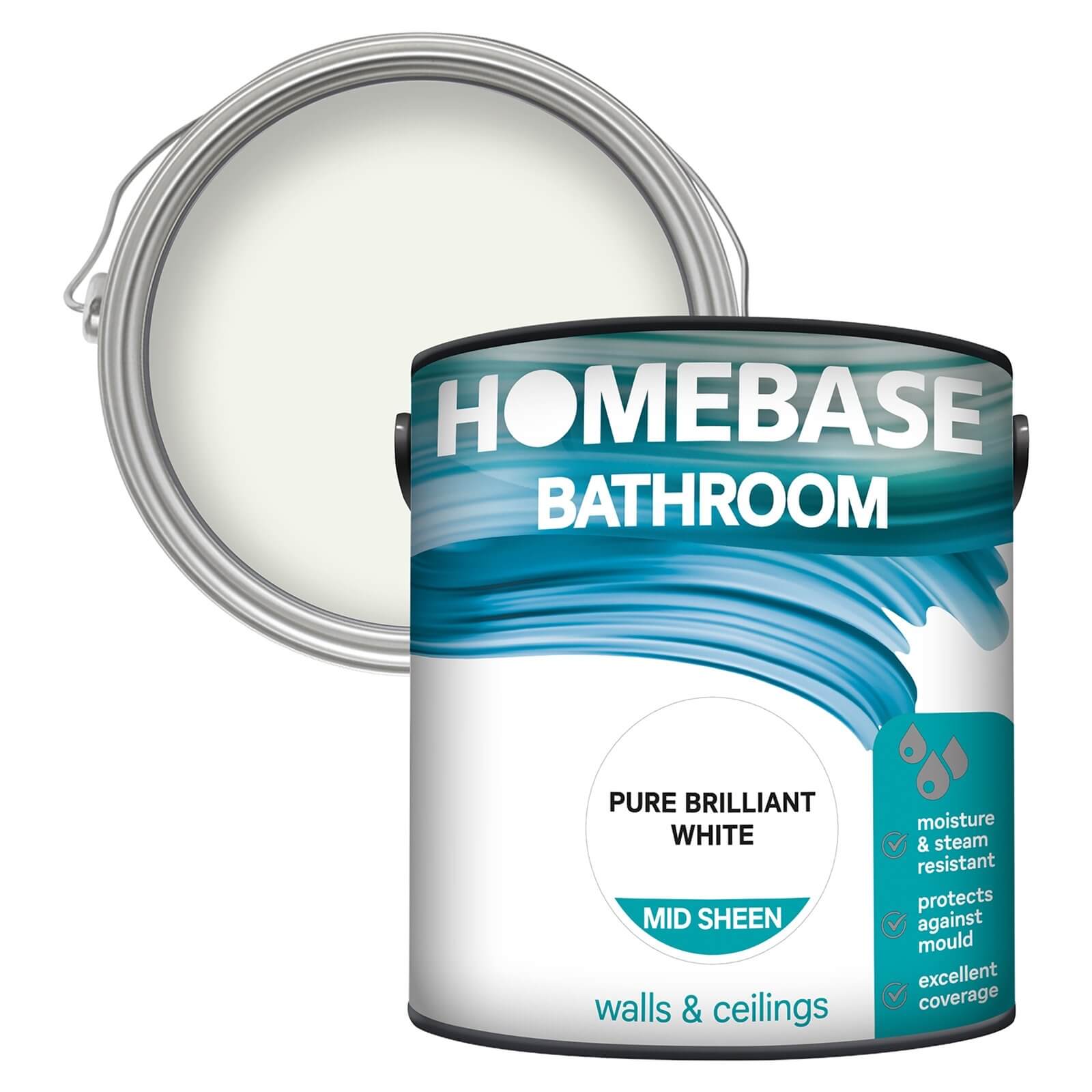Homebase Bathroom Mid Sheen Paint - Pure Brilliant White 2.5L
