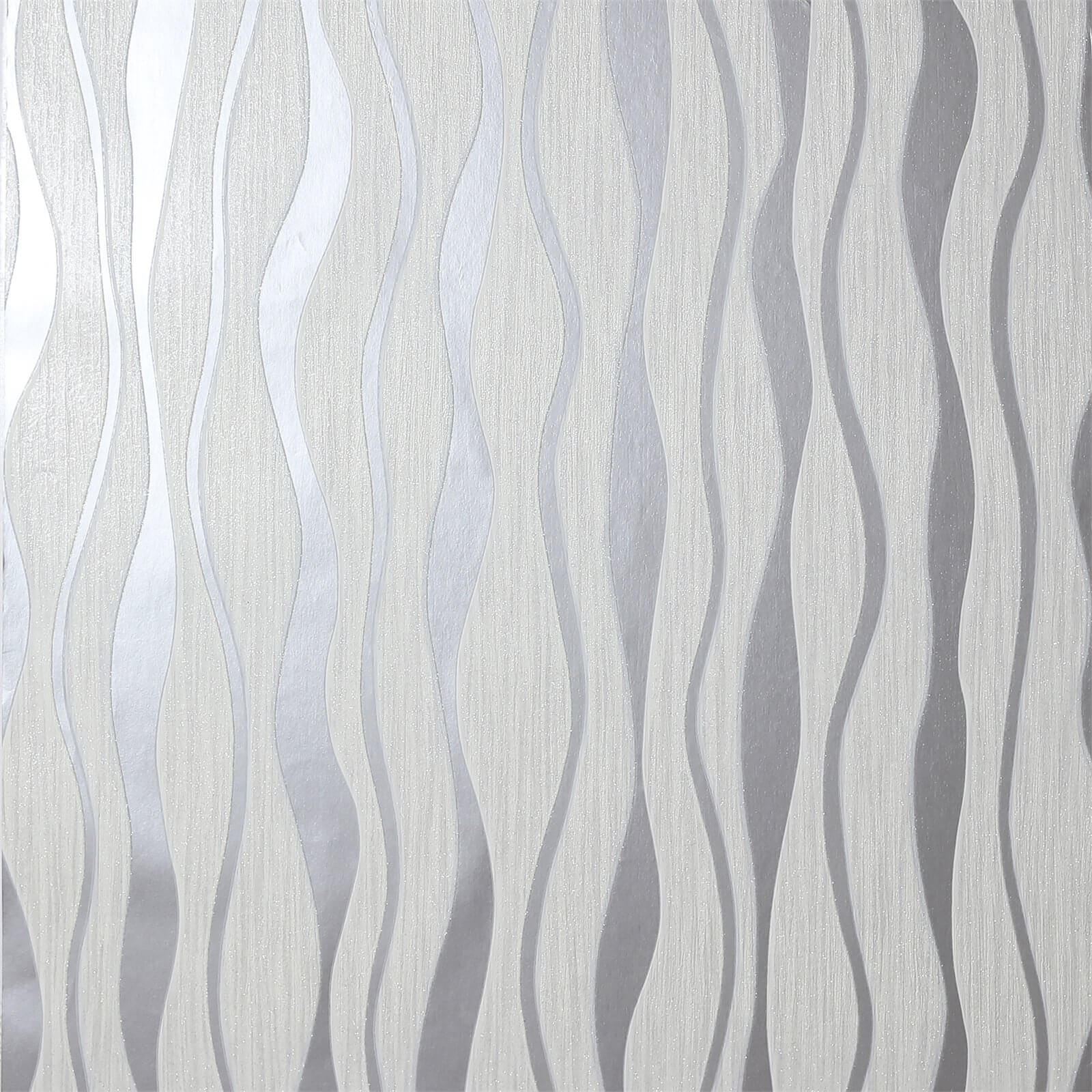 Photo of Arthouse Metallic Wave Textured Metallic Glitter White And Silver Wallpaper