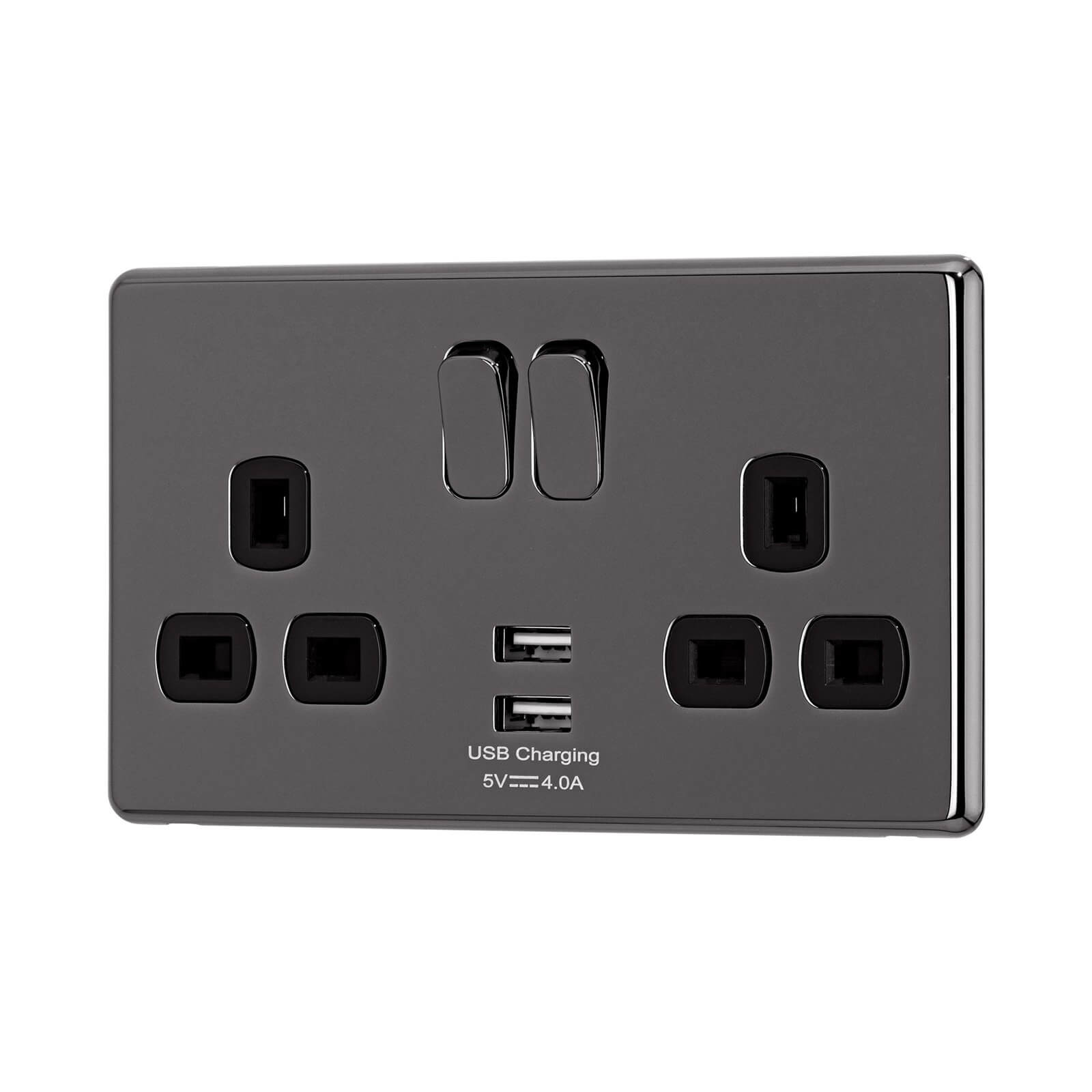 Arlec Fusion 13A 2 Gang Black Nickel Double switched socket with 2x4A USB