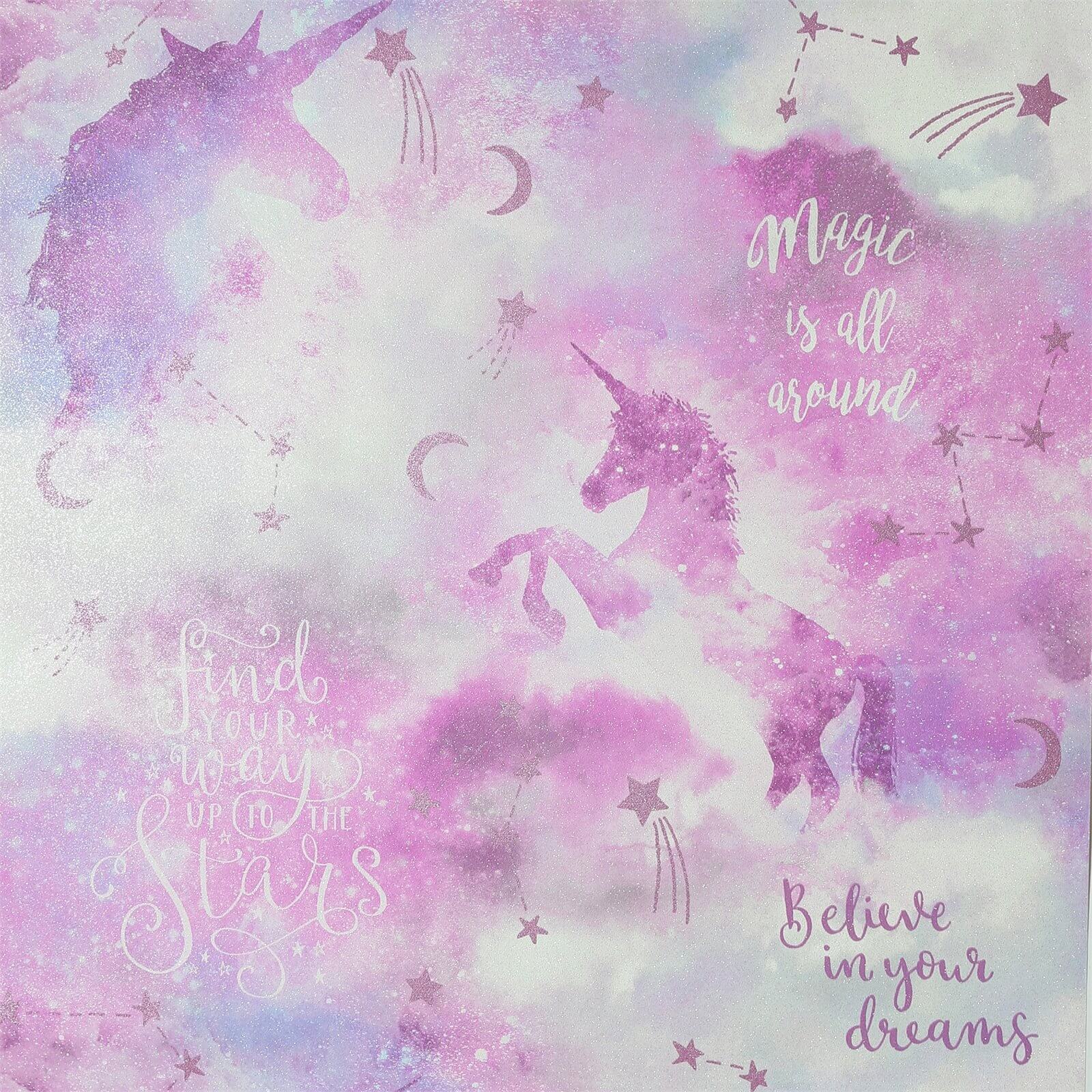 Photo of Arthouse Galaxy Unicorn Kids Textured Glitter Blush Pink Wallpaper