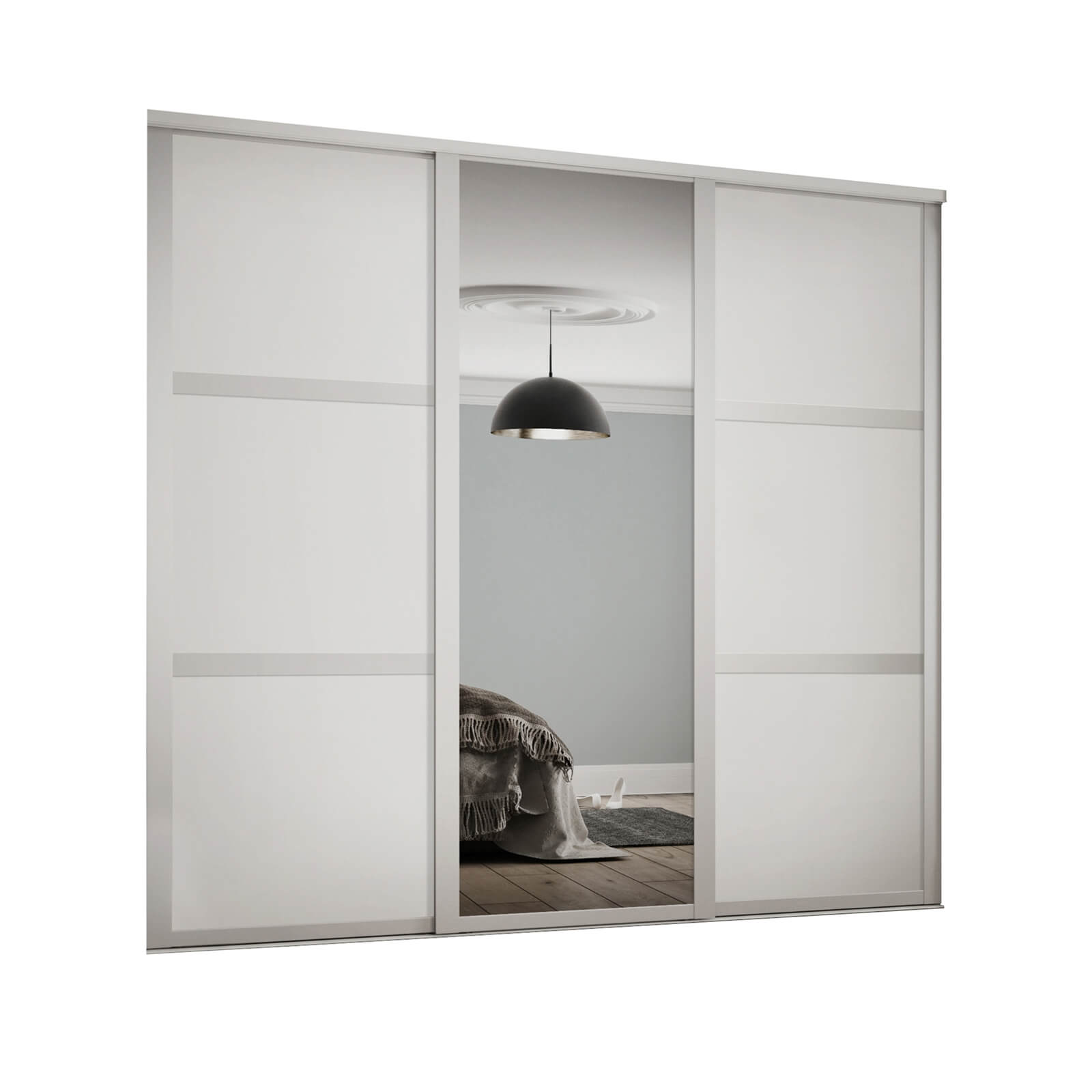Photo of Shaker 3 Door Sliding Wardrobe Kit White Panel / Mirror With White Frame -w-2136 X -h-2260mm