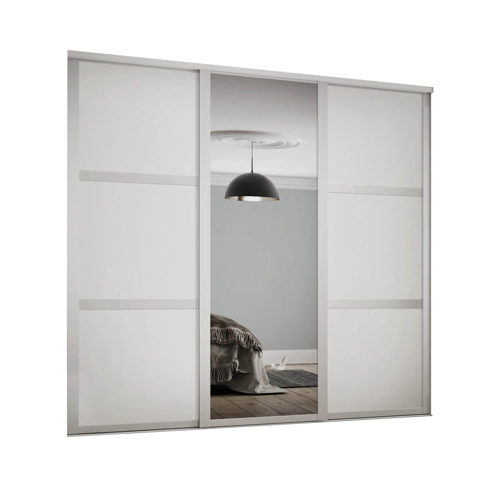 Photo of Shaker 3 Door Sliding Wardrobe Kit White Panel / Mirror With White Frame -w-2592 X -h-2260mm